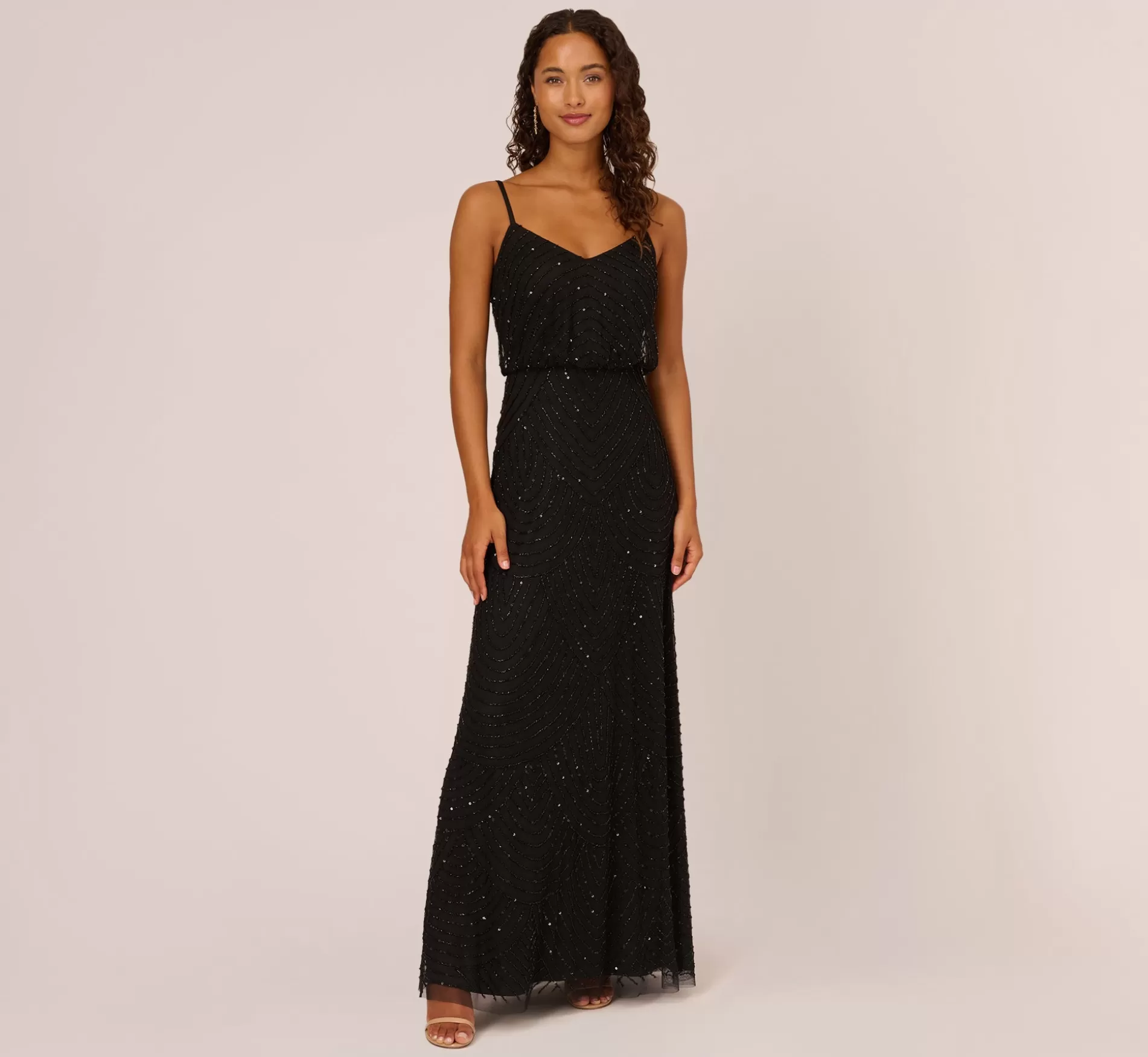 New Art Deco Beaded Blouson Gown In Black Signature Blouson Collection | Long Dresses