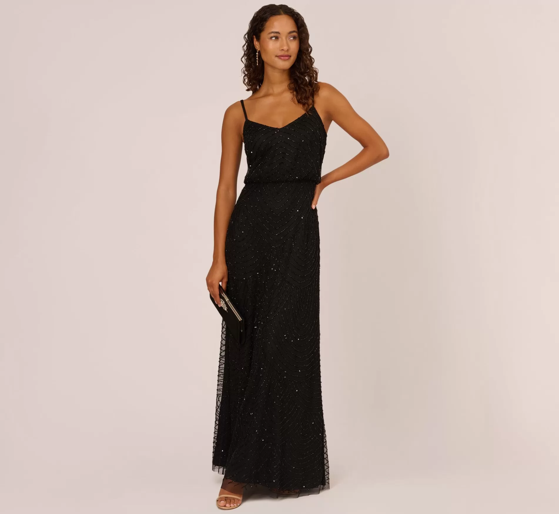 New Art Deco Beaded Blouson Gown In Black Signature Blouson Collection | Long Dresses