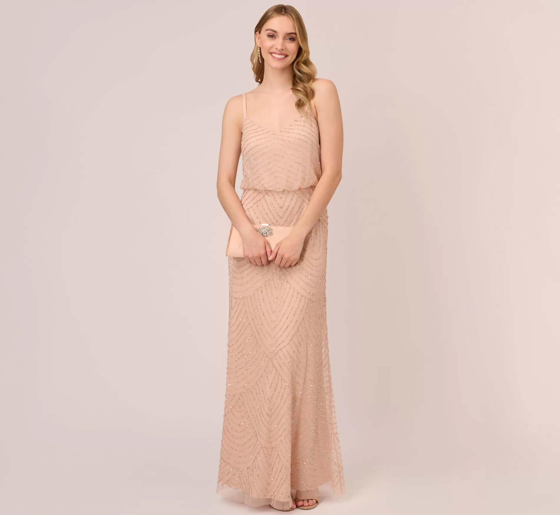 Cheap Art Deco Beaded Blouson Gown In Blush Signature Blouson Collection | Long Dresses