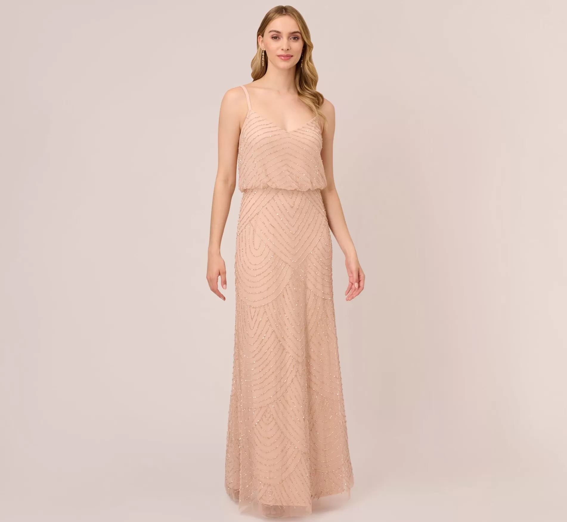 Cheap Art Deco Beaded Blouson Gown In Blush Signature Blouson Collection | Long Dresses