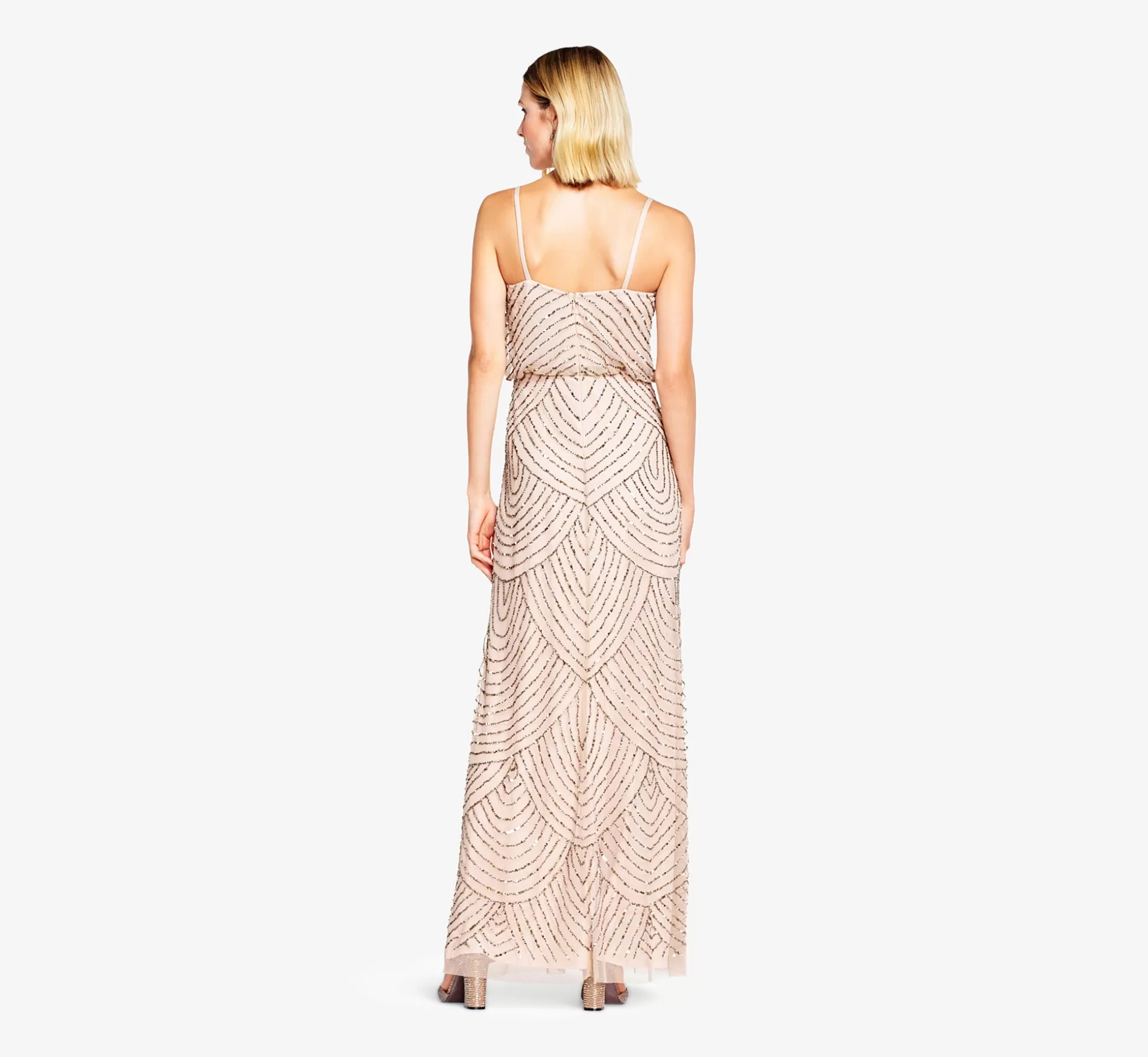 Sale Art Deco Beaded Blouson Gown In Taupe Pink Signature Blouson Collection | Long Dresses