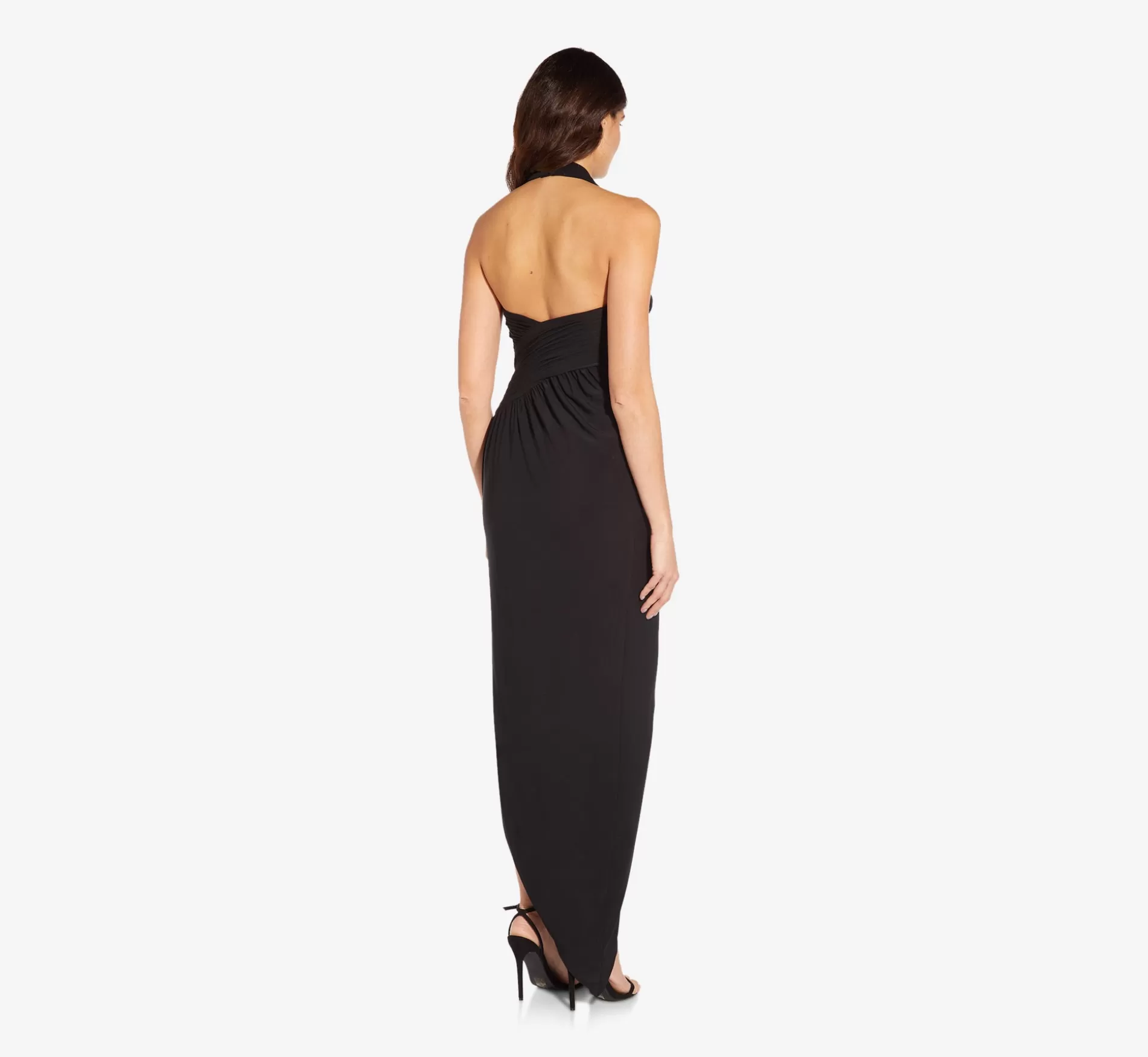 Online Asymmetrical Halter Sheath Midi-Length Jersey Dress In Black Midi Dresses