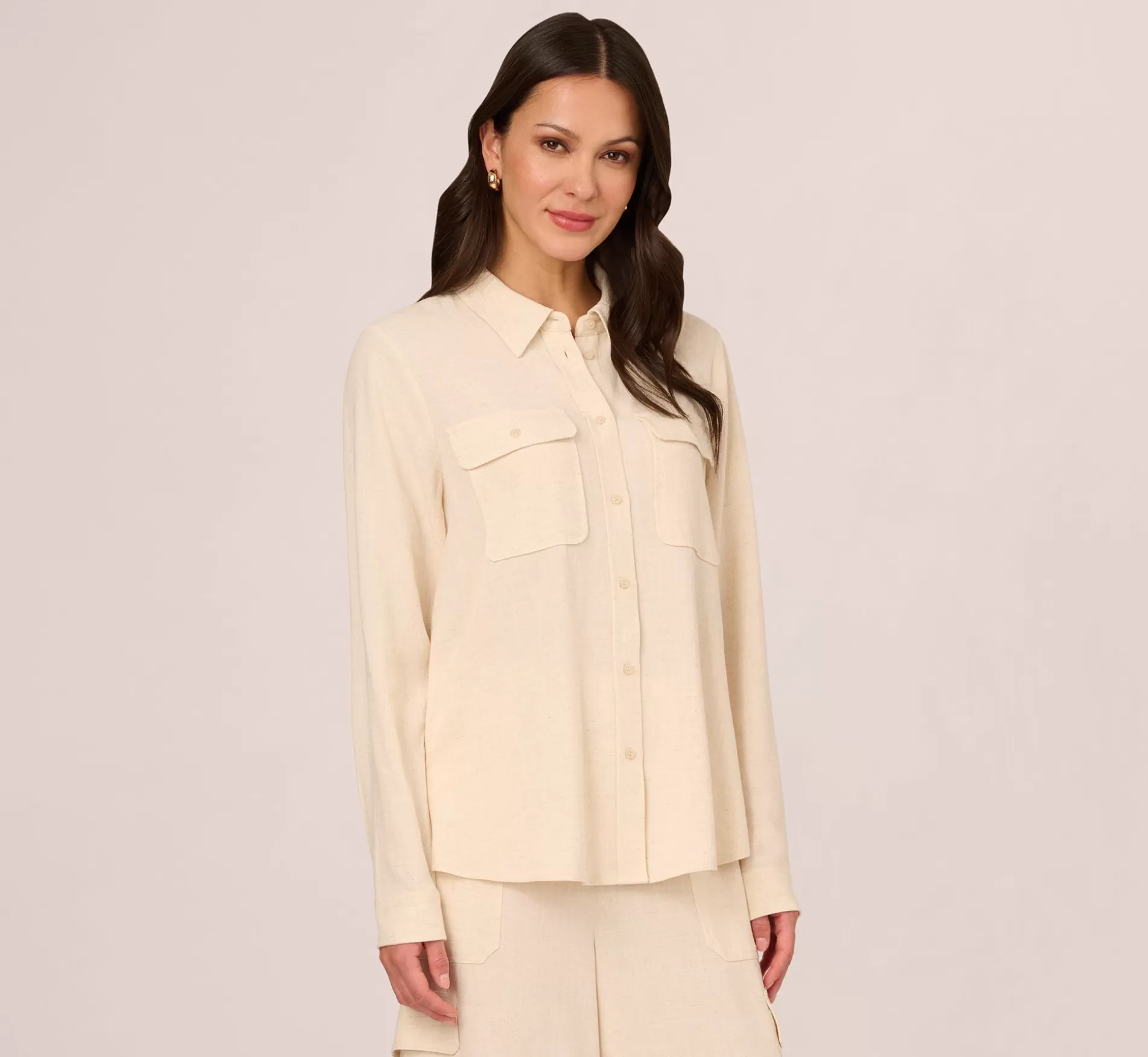 Clearance Button Up Utility Top With Pockets In Barley Formal