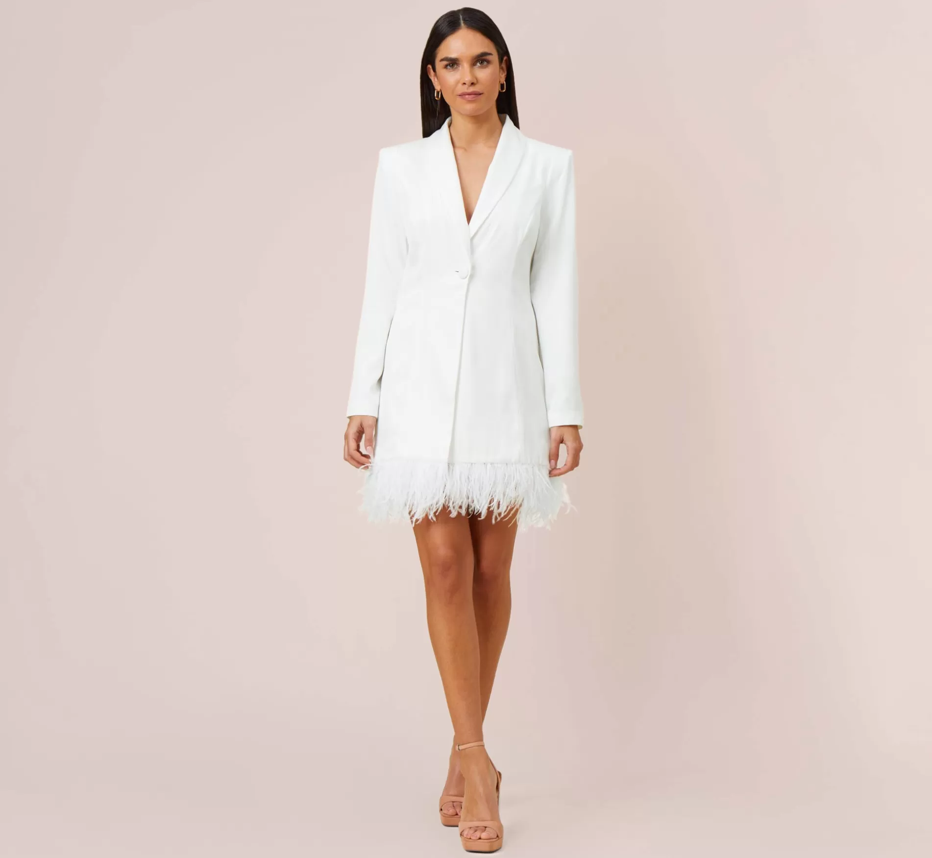 Hot Charmeuse Tuxedo Short Sheath Cocktail Dress With Feather Trim In Ivory Little White Dresses | Short Dresses
