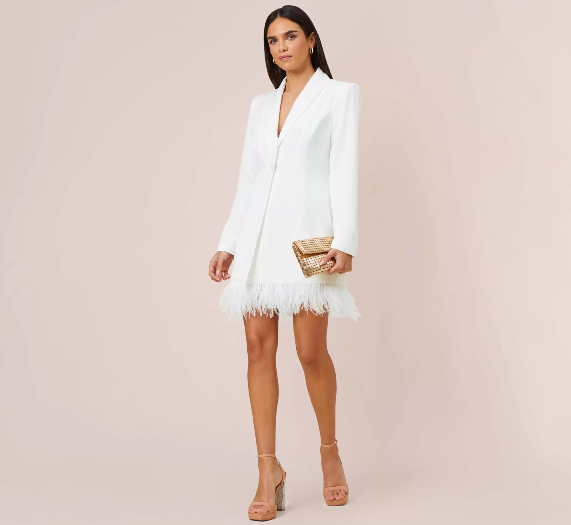 Hot Charmeuse Tuxedo Short Sheath Cocktail Dress With Feather Trim In Ivory Little White Dresses | Short Dresses