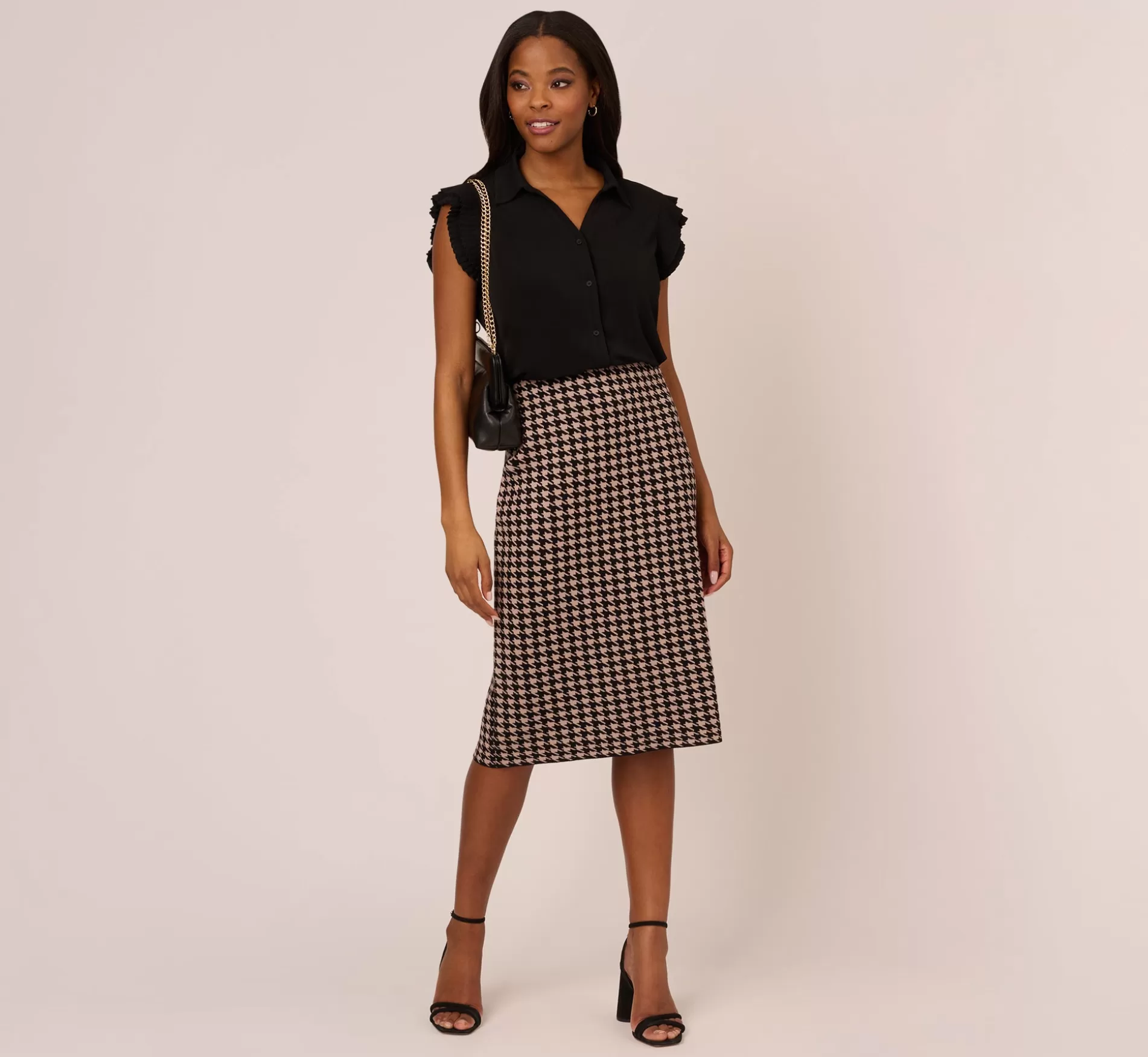 Shop Collared Button Up Top With Flutter Sleeves In Black Formal