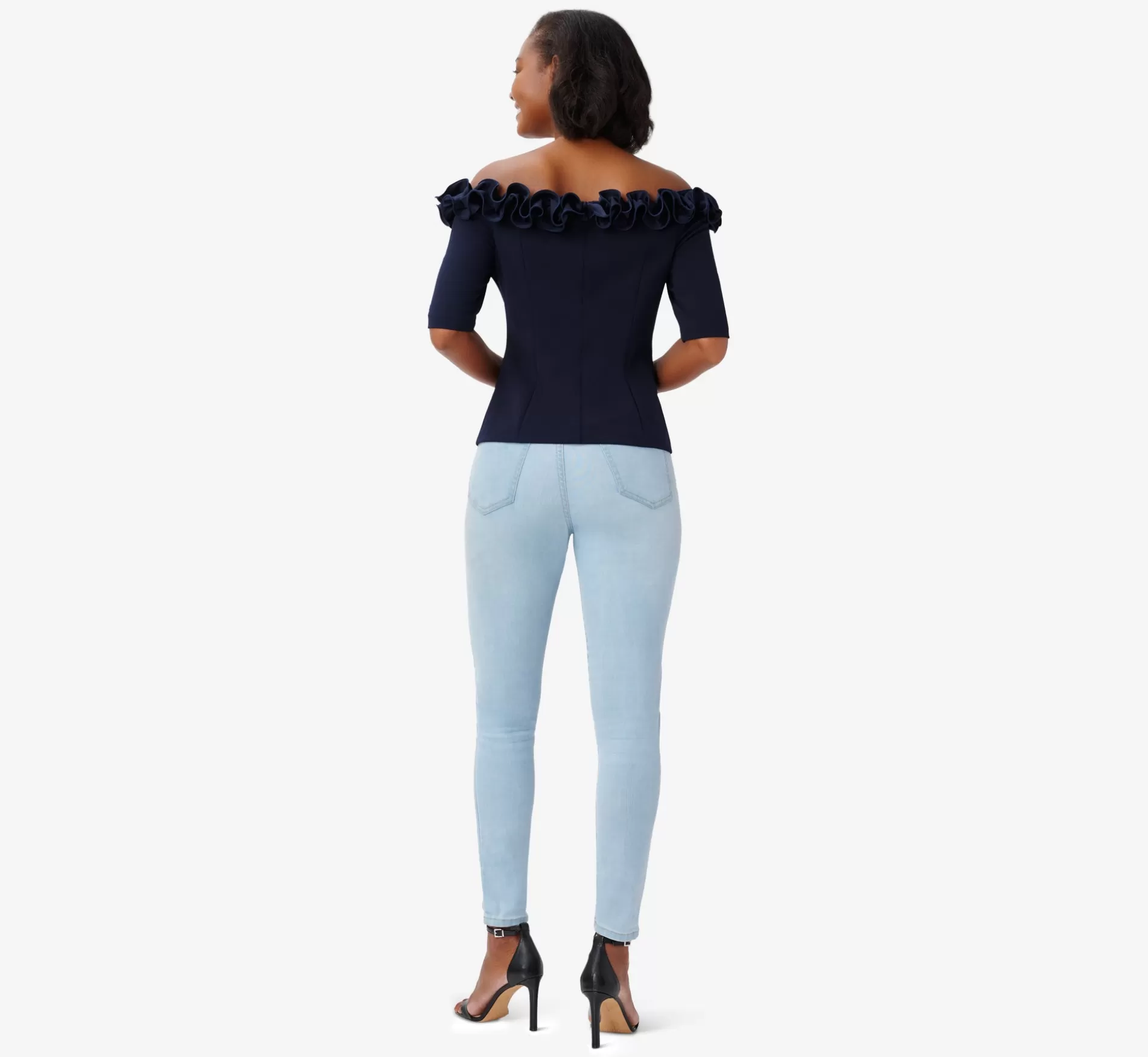 New Crepe Satin Rosette Off-The-Shoulder Top In Midnight Separates | Separates