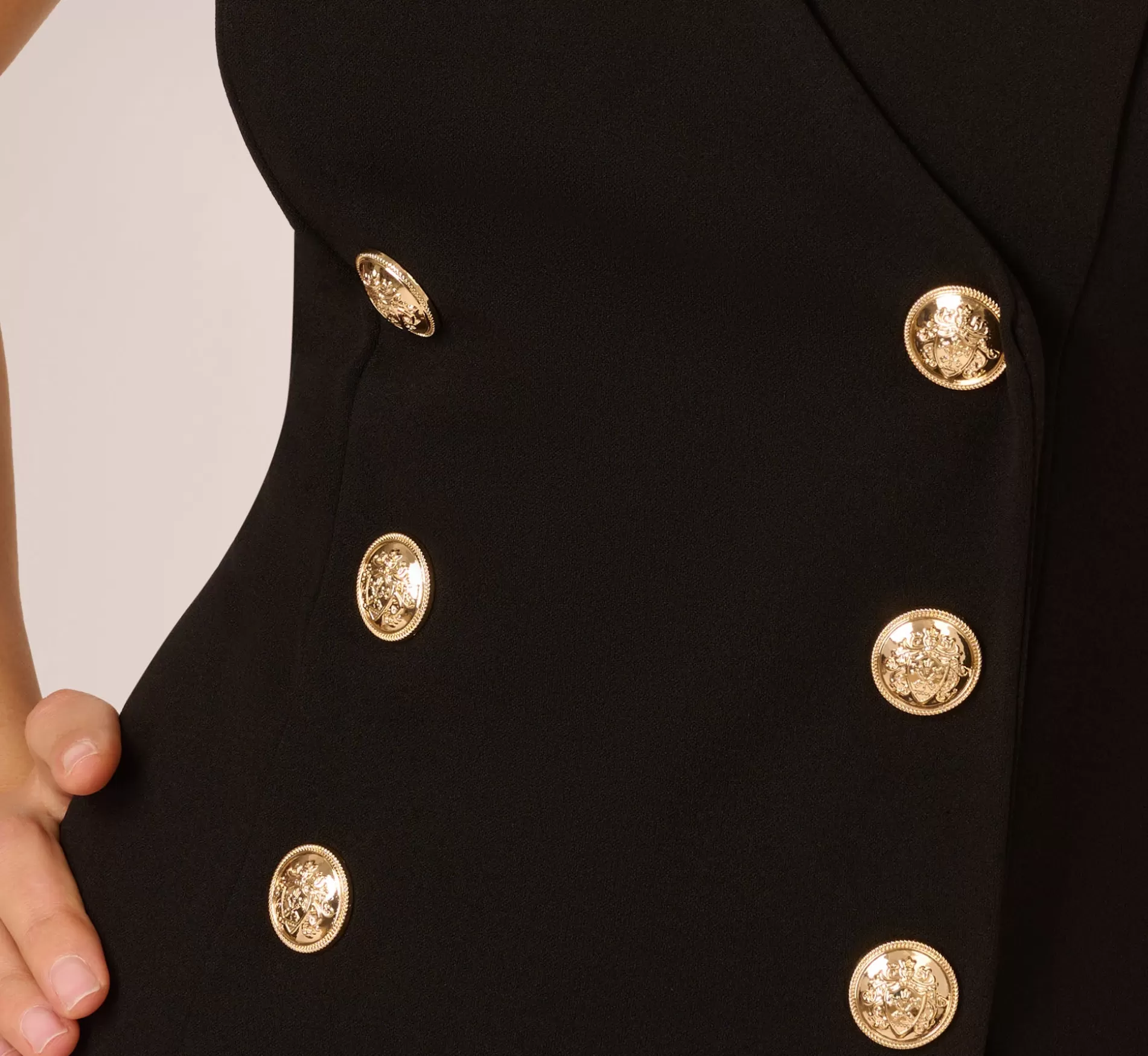 Hot Crepe Sleeveless Sheath Dress With Six Button Details In Black Formal | Day Dresses