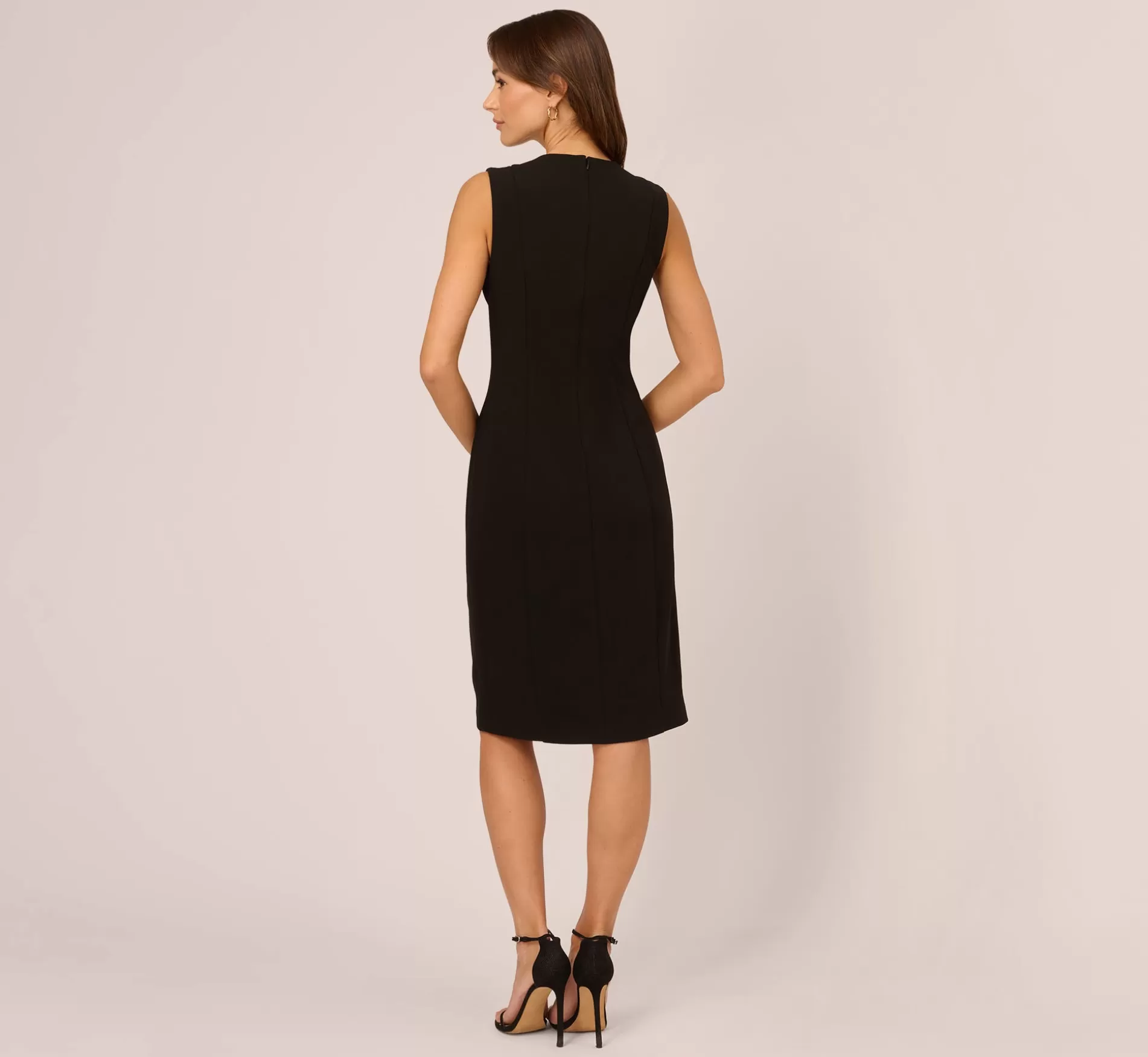Hot Crepe Sleeveless Sheath Dress With Six Button Details In Black Formal | Day Dresses