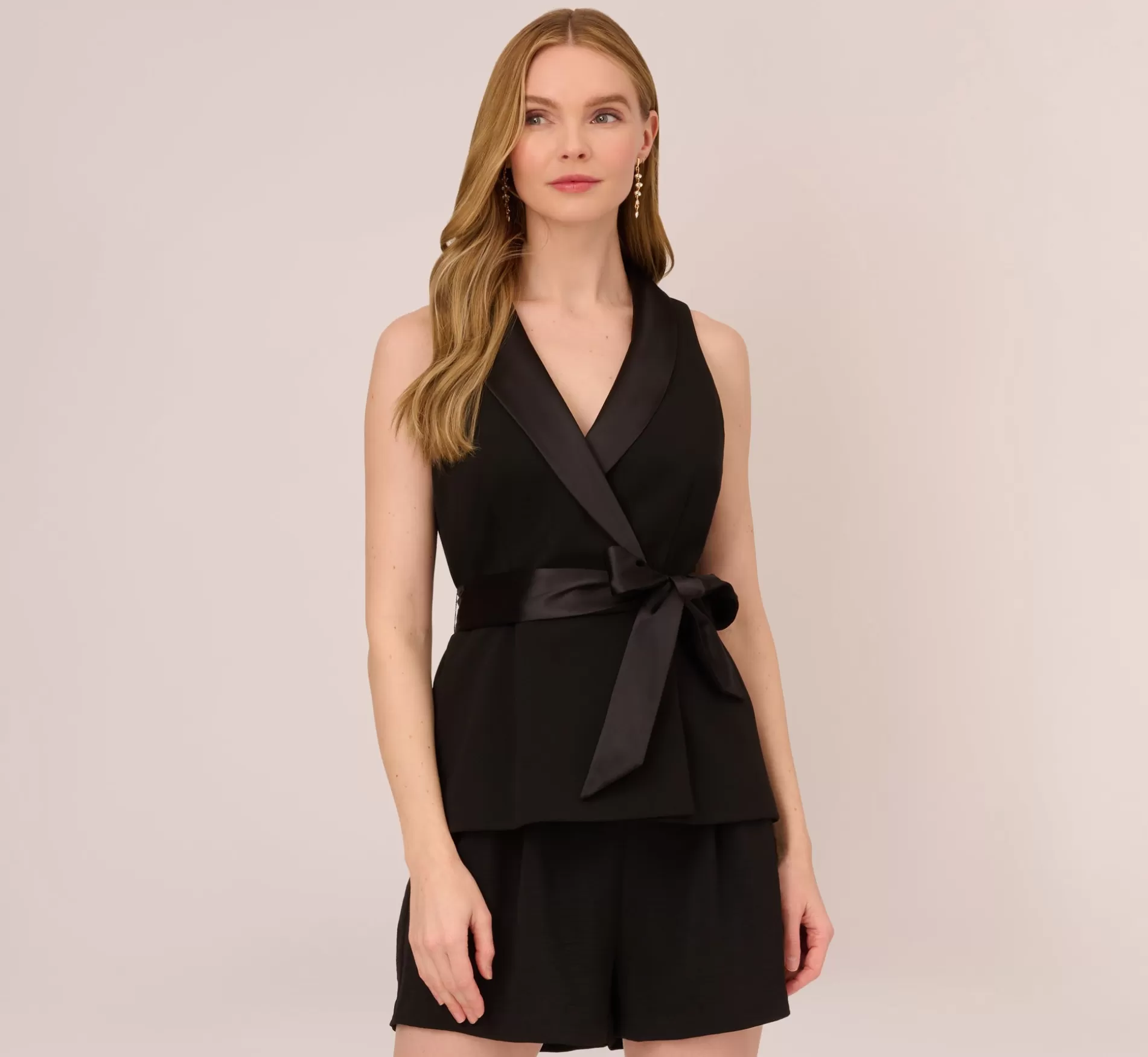 Online Crepe Sleeveless Tuxedo Top In Black Separates | Separates