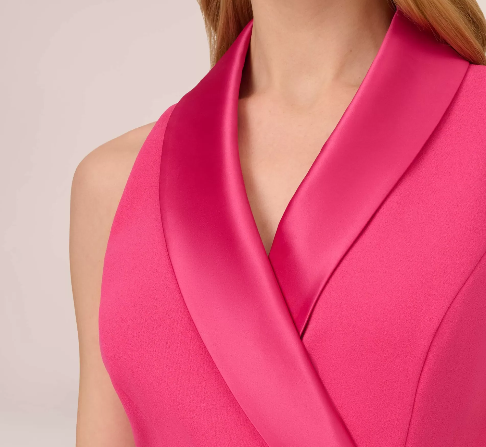 Hot Crepe Tuxedo Short Faux Wrap Dress In Cabaret Pink Best Sellers | Day Dresses