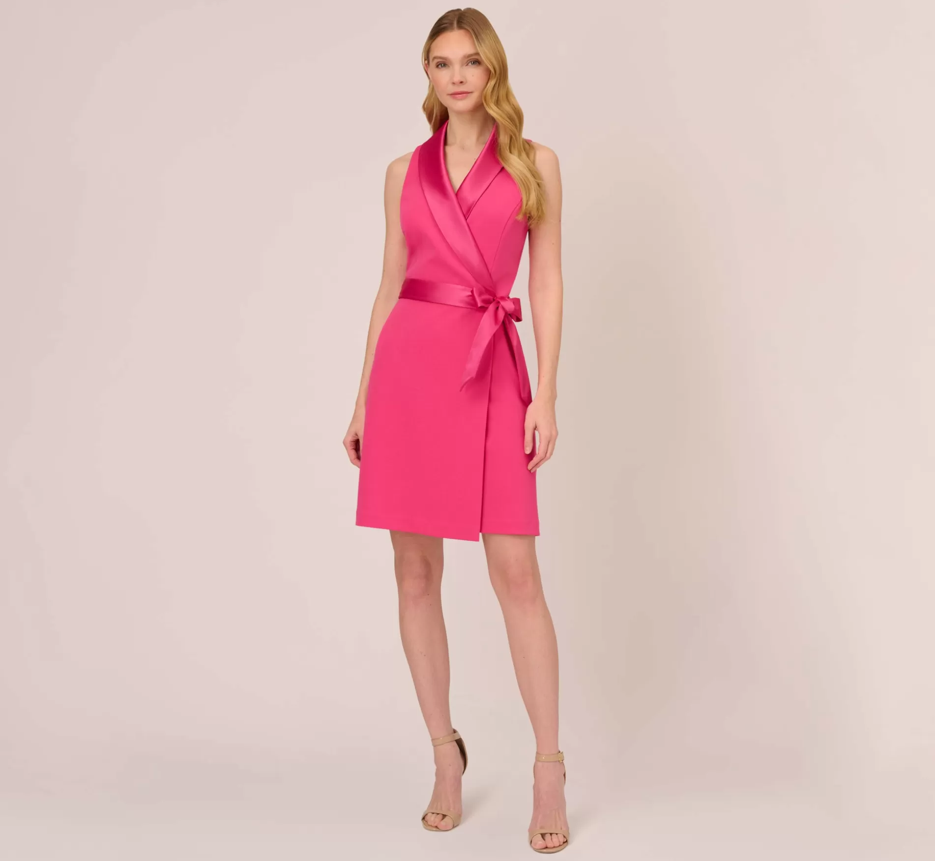 Hot Crepe Tuxedo Short Faux Wrap Dress In Cabaret Pink Best Sellers | Day Dresses