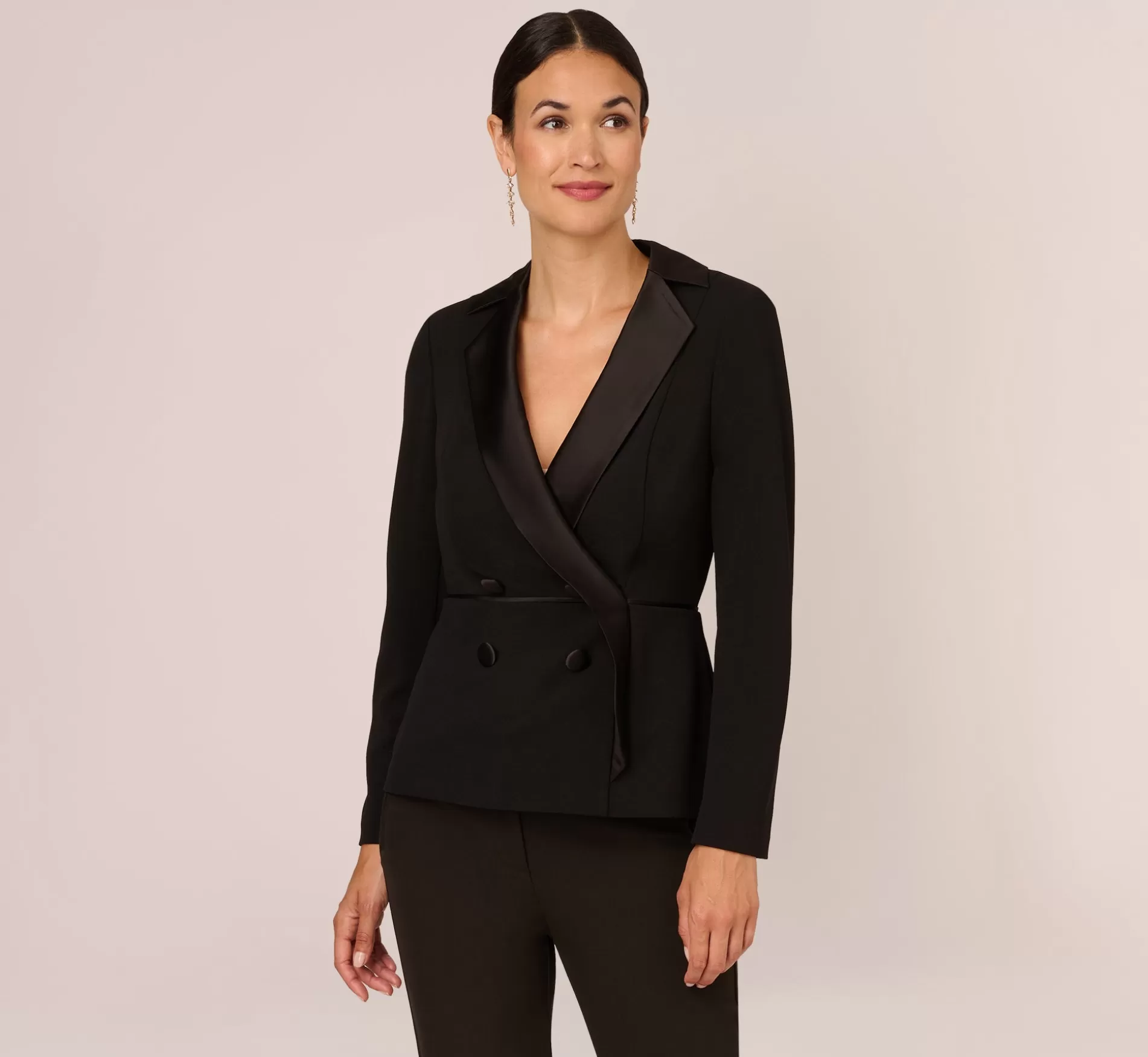 Fashion Crepe Tuxedo Top With Long Sleeves In Black Separates | Separates