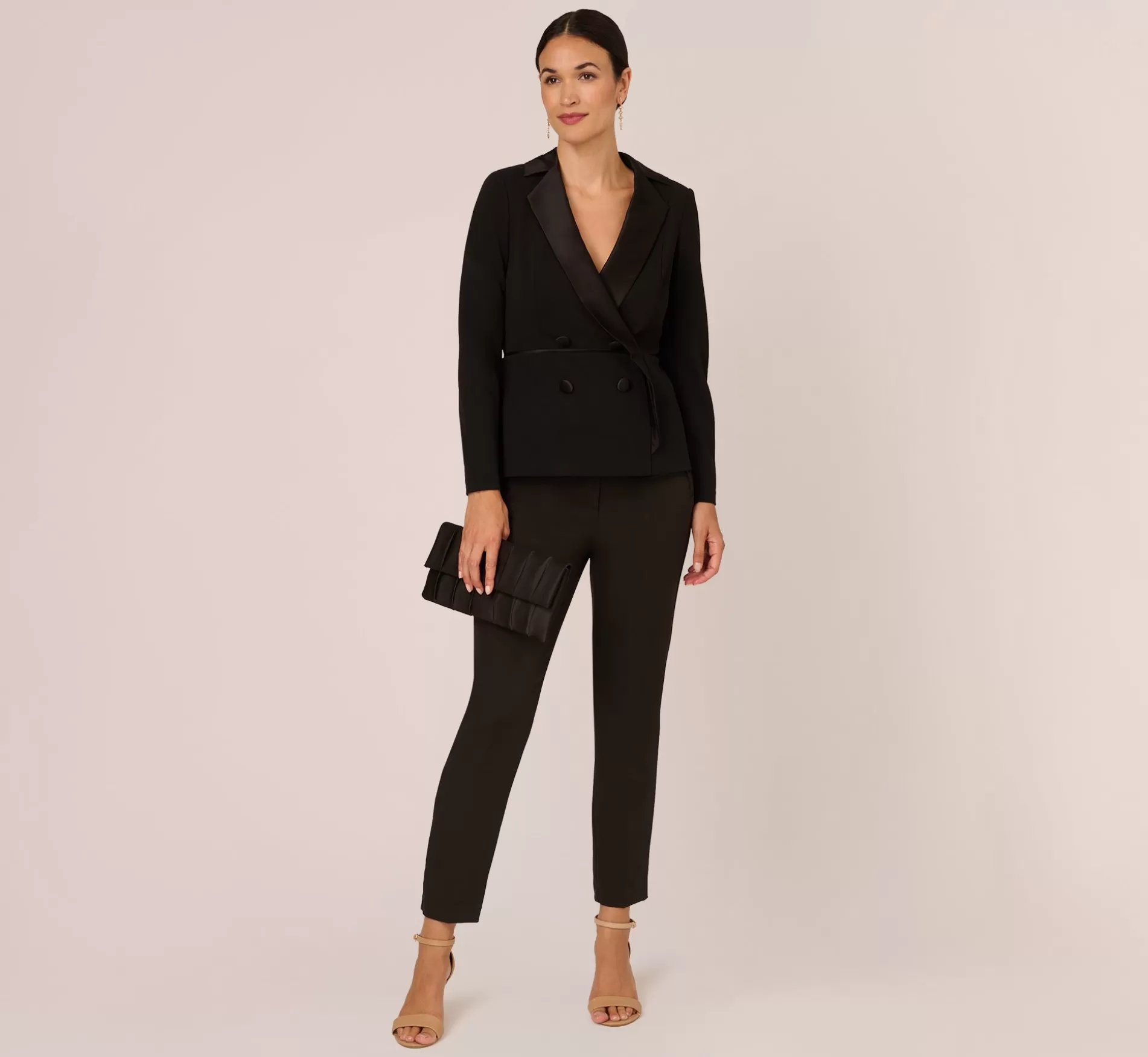 Fashion Crepe Tuxedo Top With Long Sleeves In Black Separates | Separates