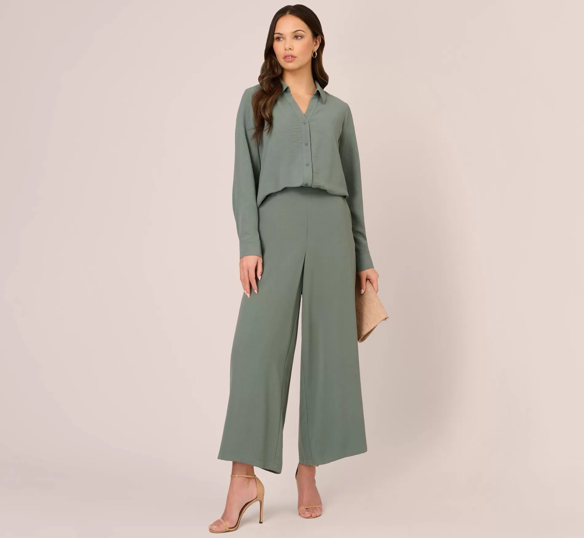 Sale Cropped Pants With Wide Legs In Dusty Seafoam Formal