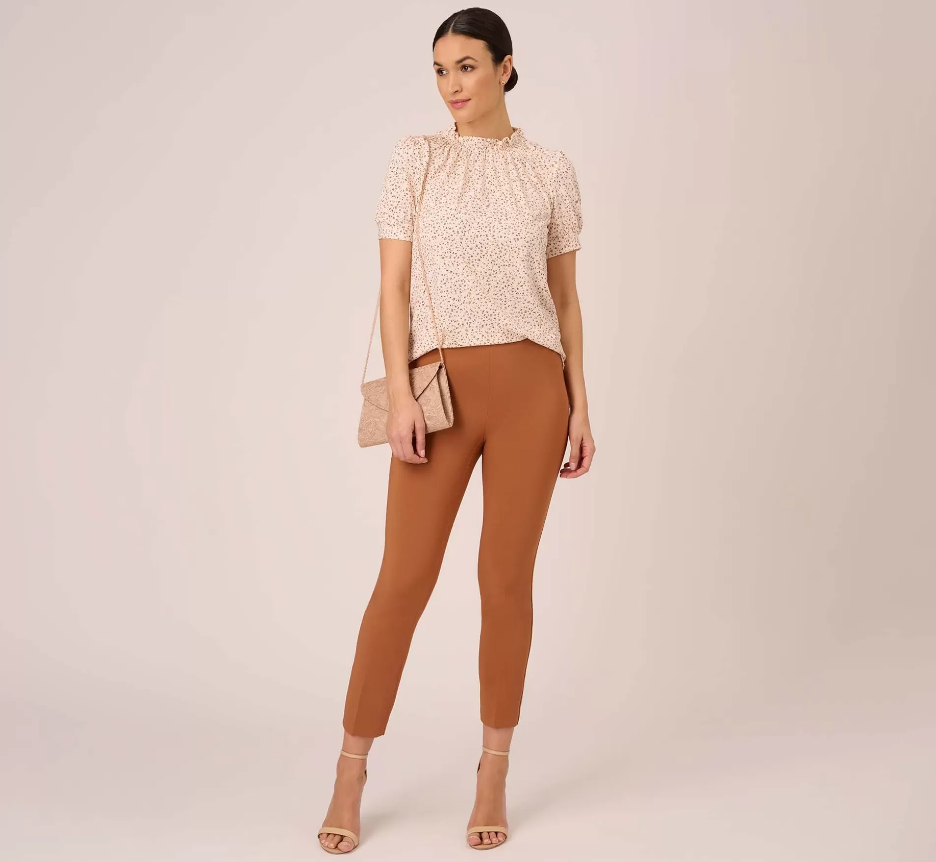 Clearance Cropped Pull-On Pant With Tailored Details In Terracotta Formal