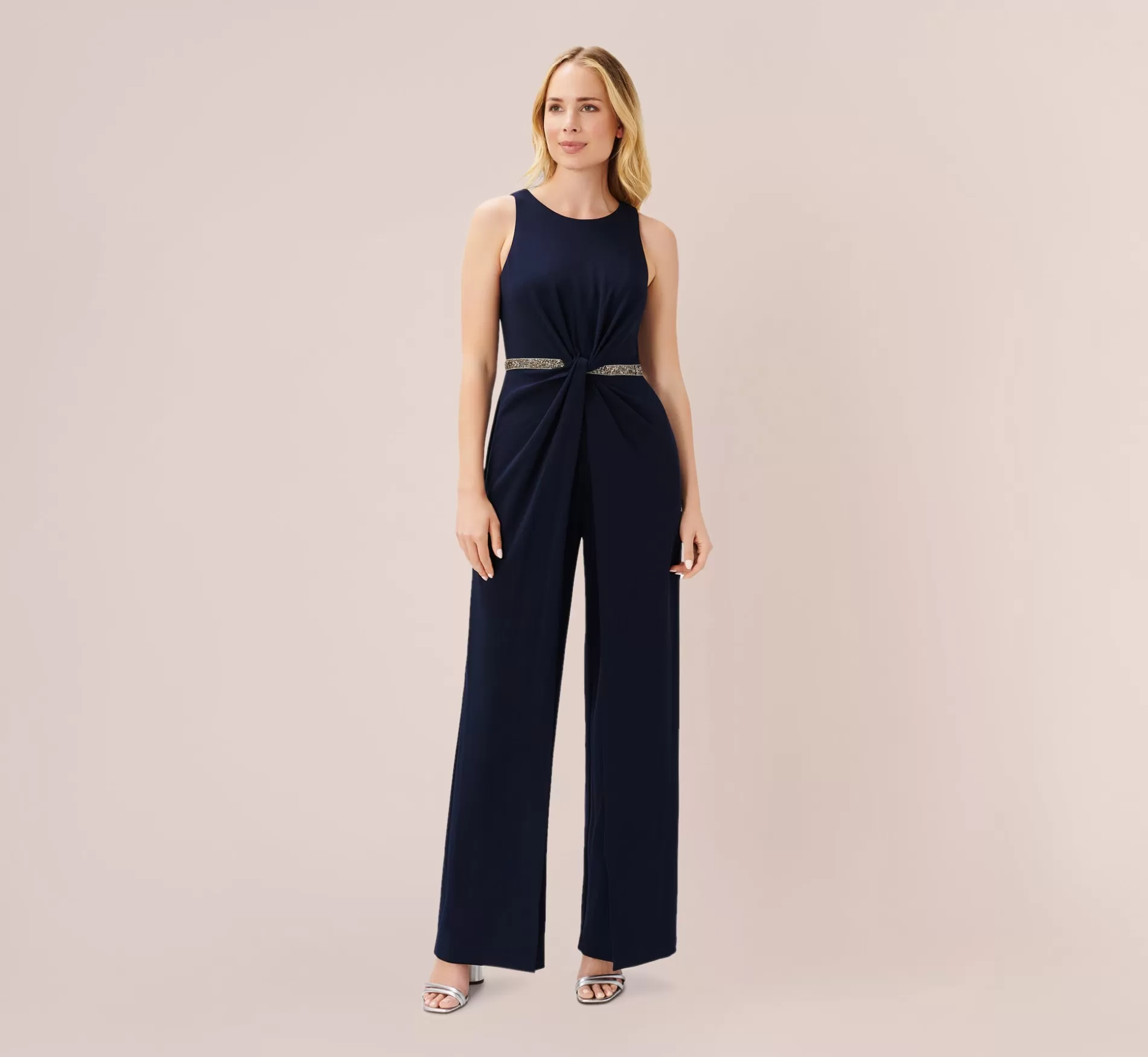 New Crystal-Trimmed Crepe Jumpsuit In Midnight Jumpsuits | Black Tie