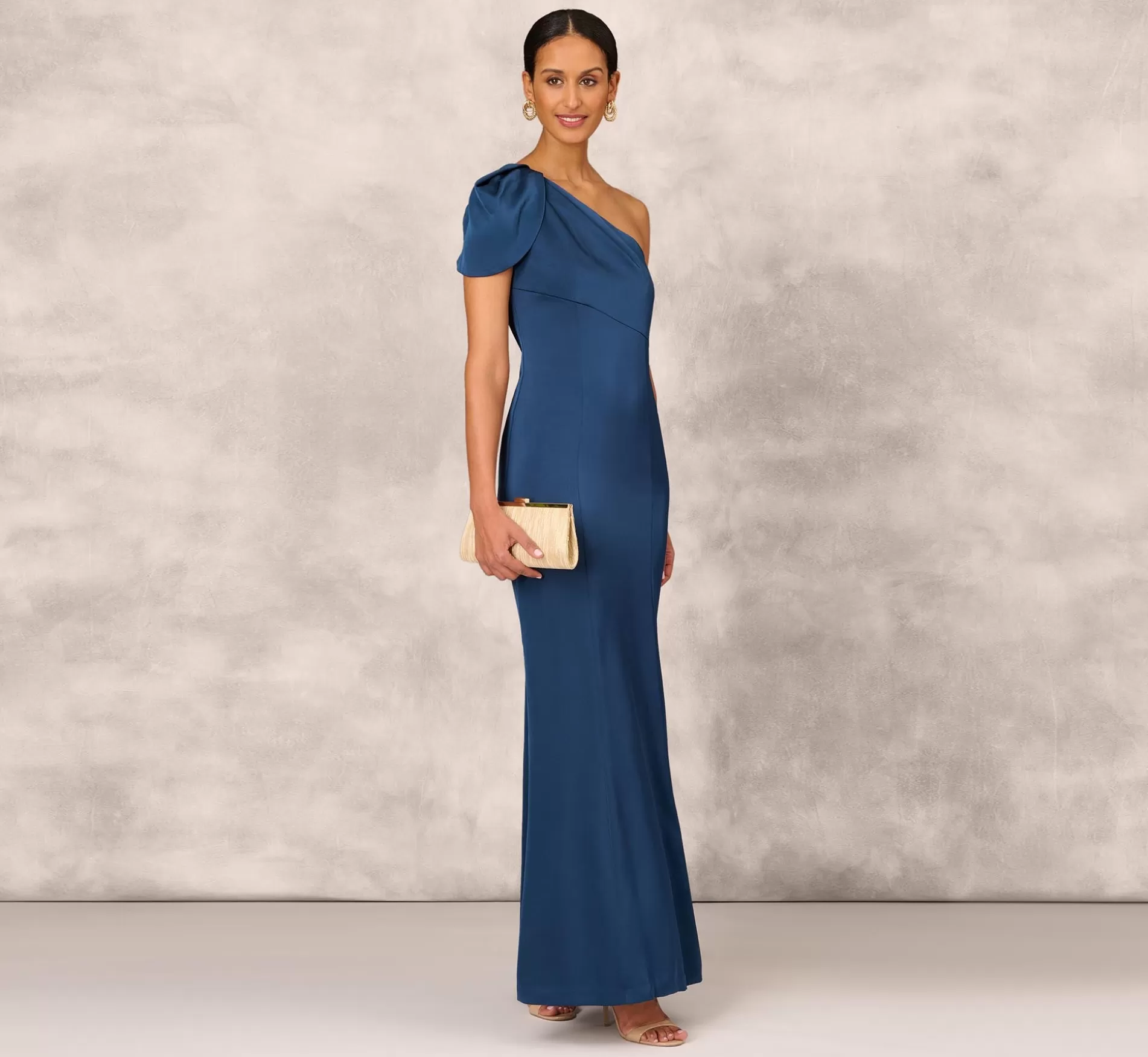 Sale Draped One-Shoulder Mermaid Gown In Twilight Blue Long Dresses