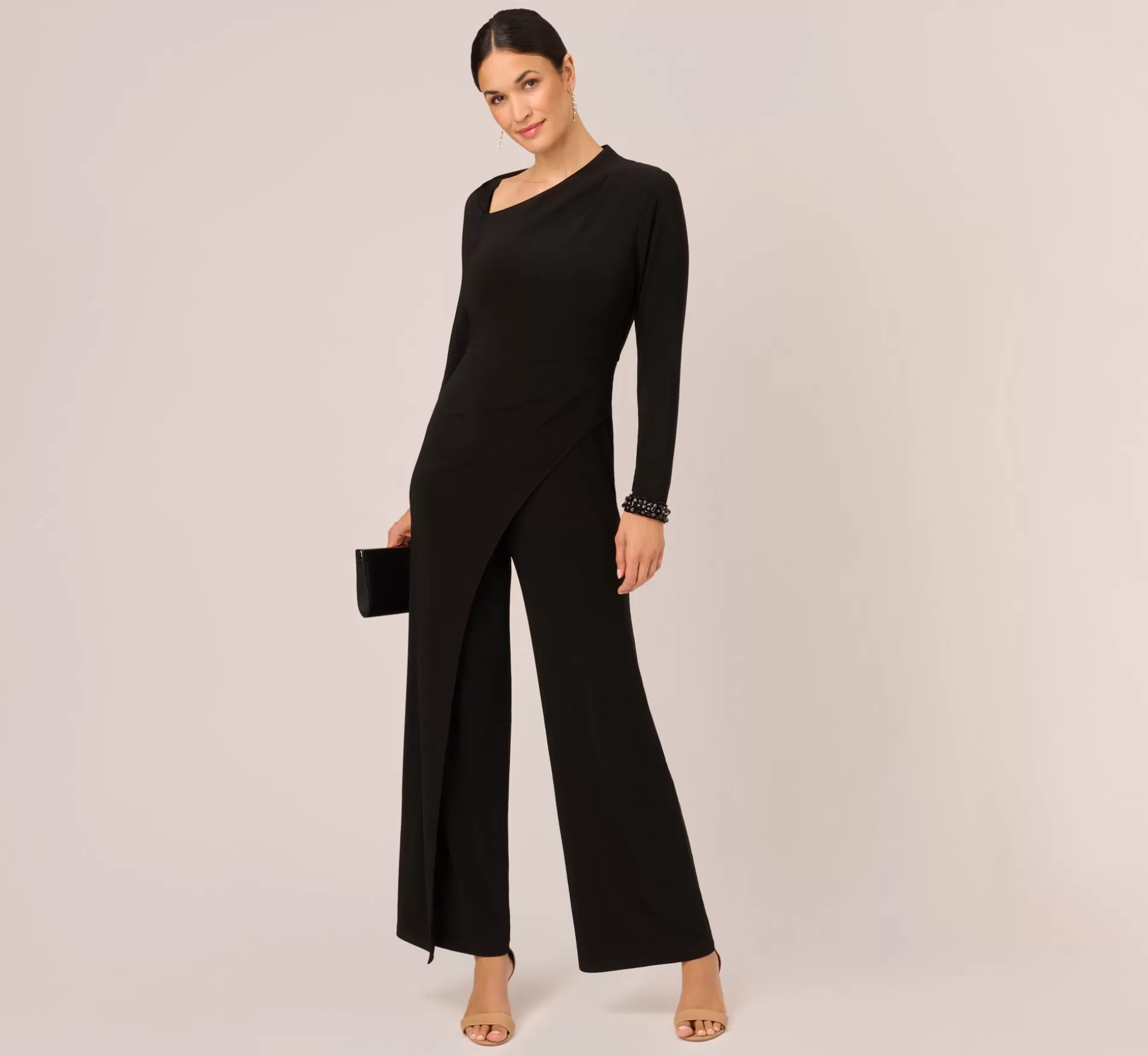 Fashion Embellished Jersey Jumpsuit With Asymmetric Neck In Black Black Tie | Dresses with Sleeves