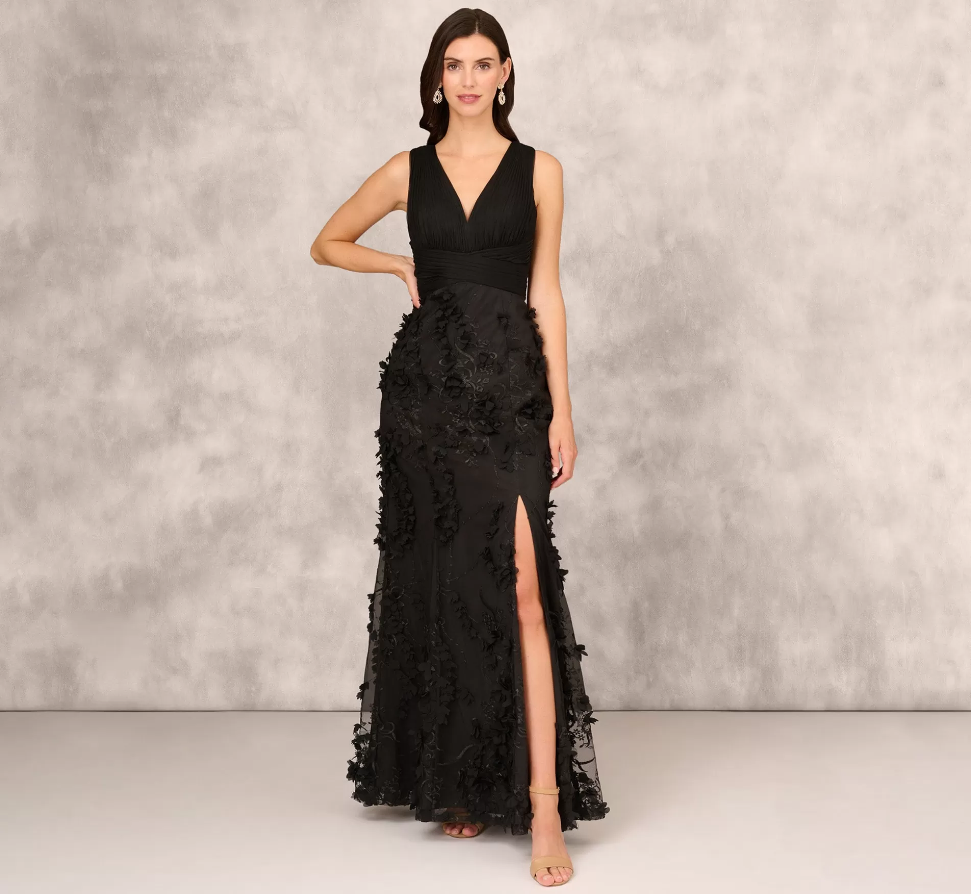 Hot Embroidered Long Gown With Slit In Black Long Dresses