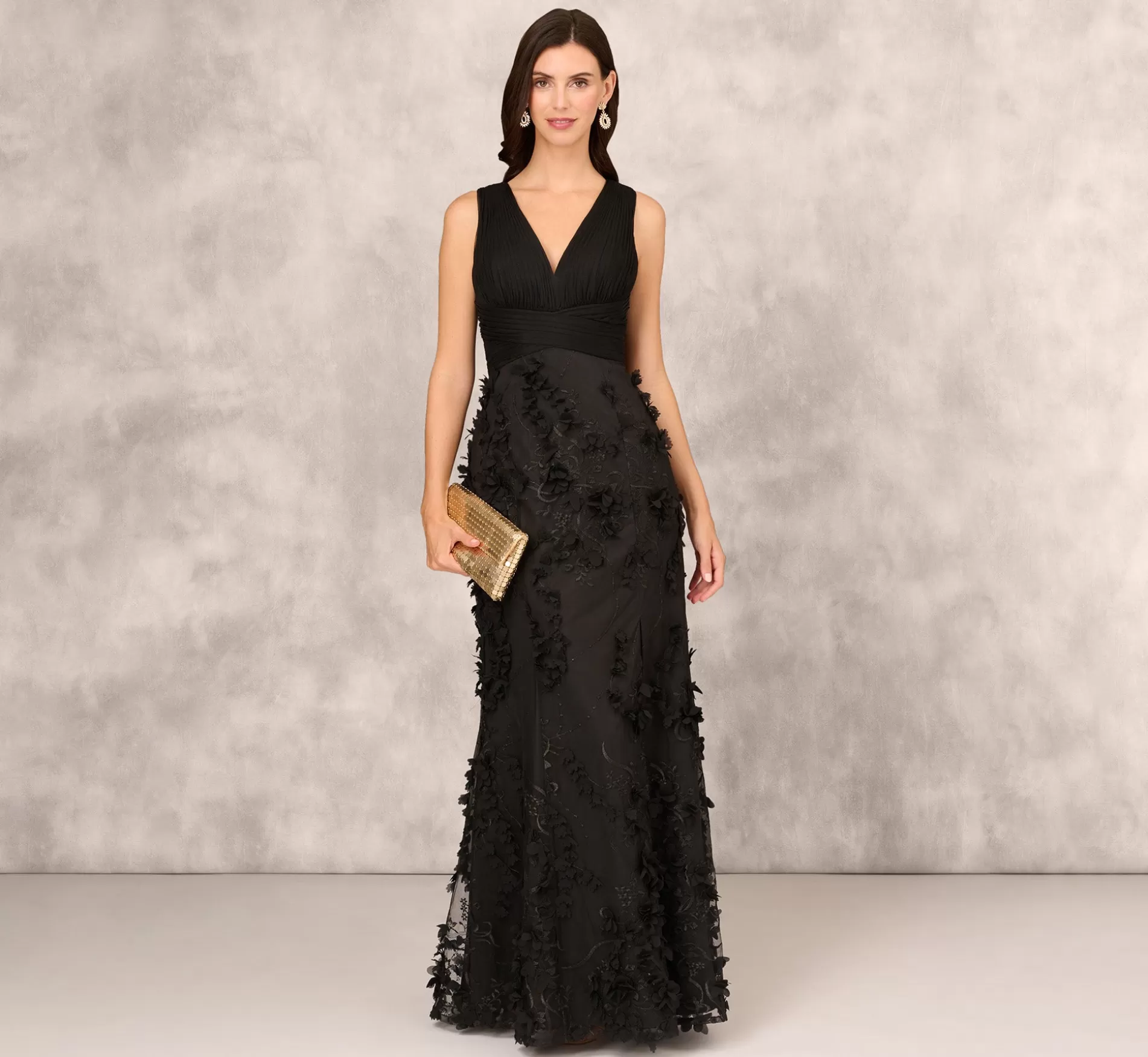 Hot Embroidered Long Gown With Slit In Black Long Dresses