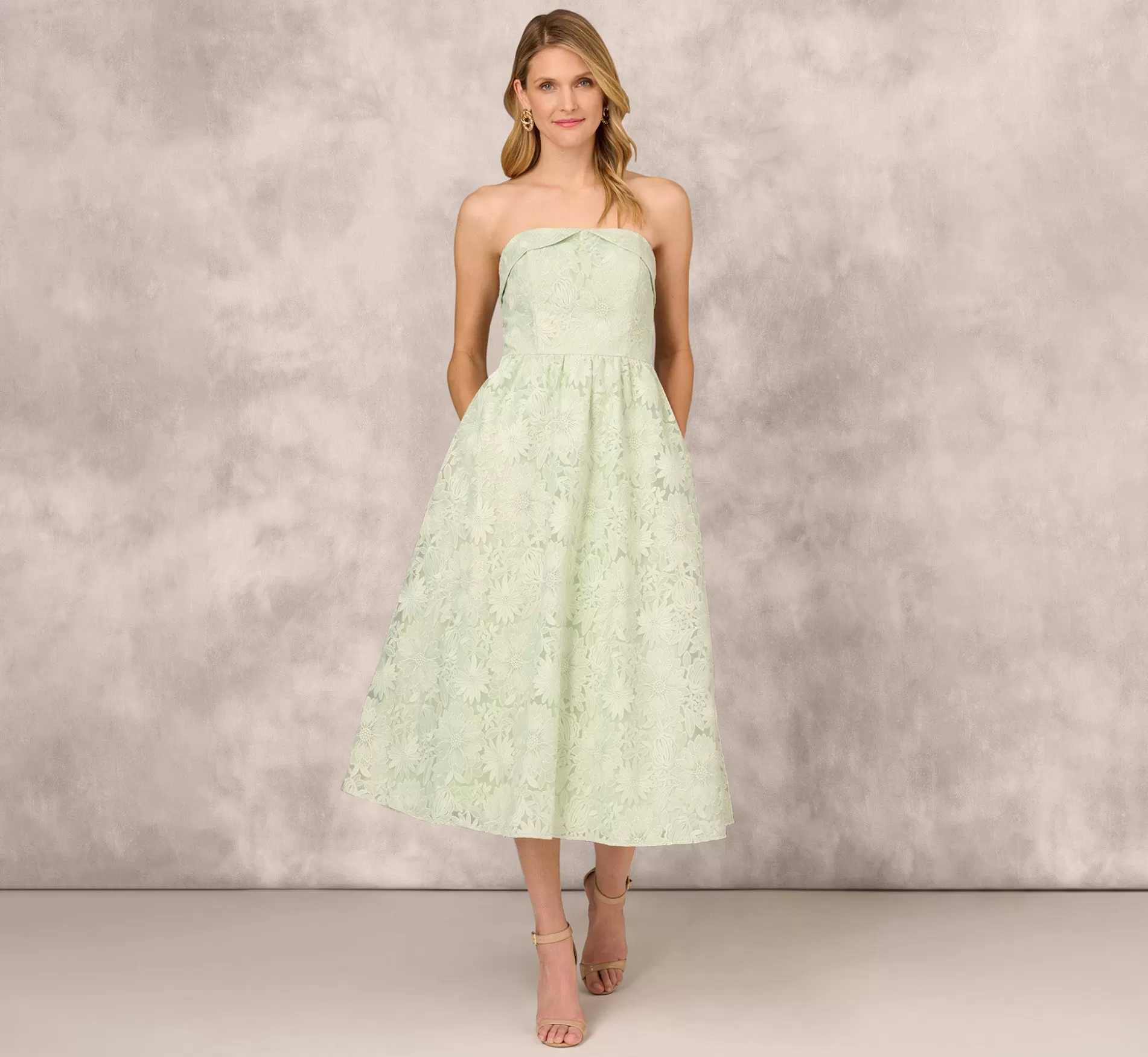 Clearance Embroidered Organza Strapless Ball Gown In Mint Formal | Long Dresses