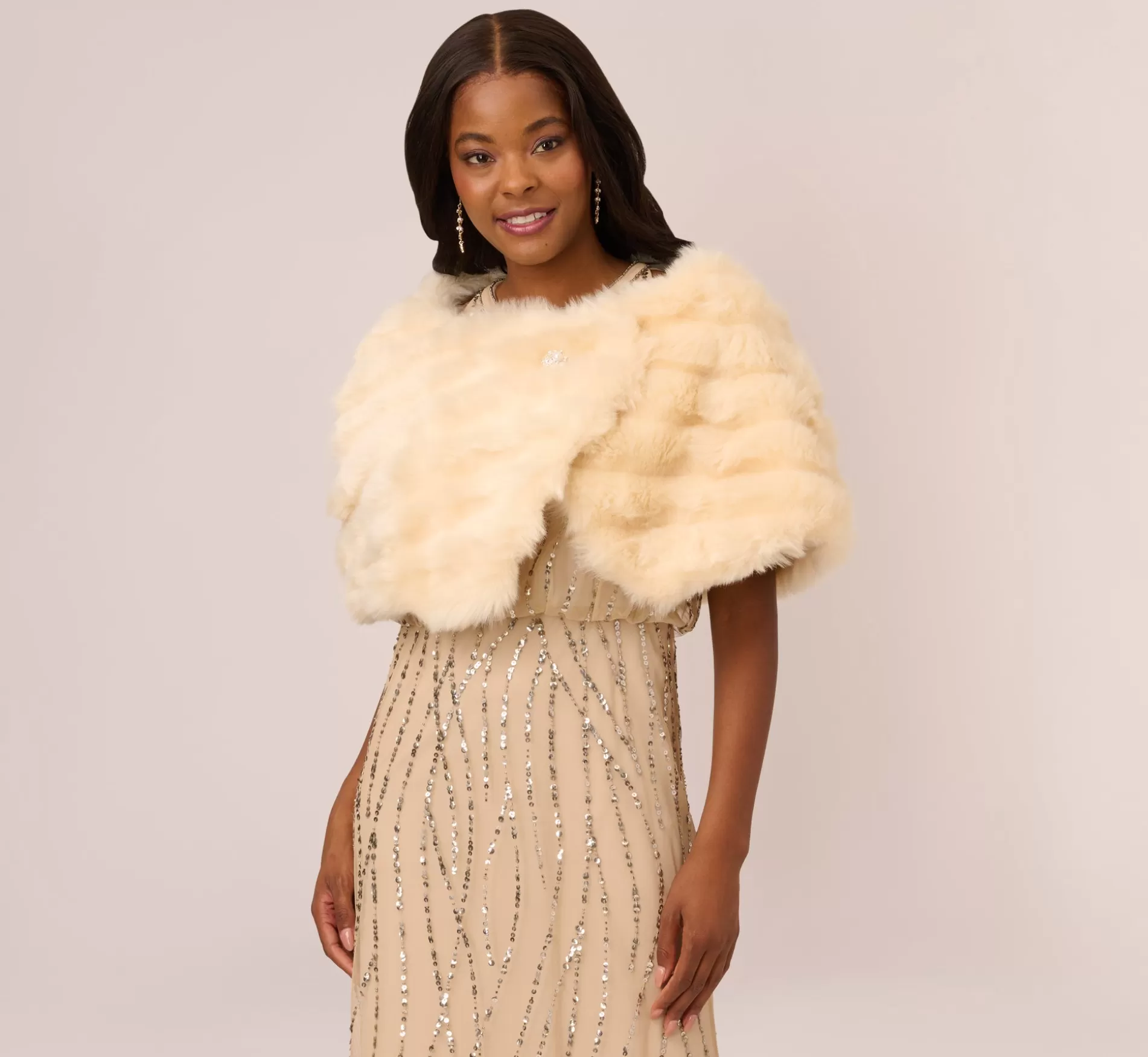 Cheap Faux Fur Wrap With Stone Broach In Champagne Best Sellers | Separates