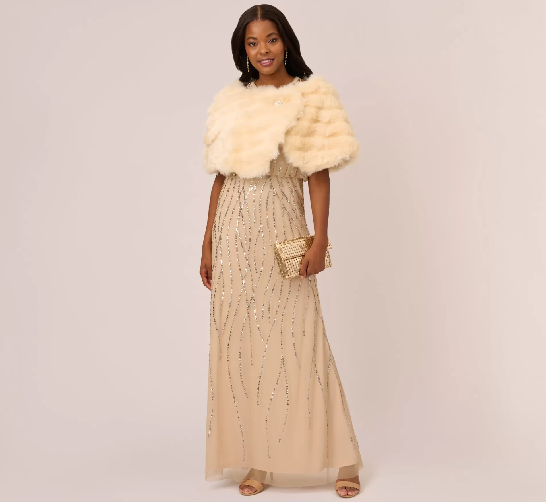 Cheap Faux Fur Wrap With Stone Broach In Champagne Best Sellers | Separates