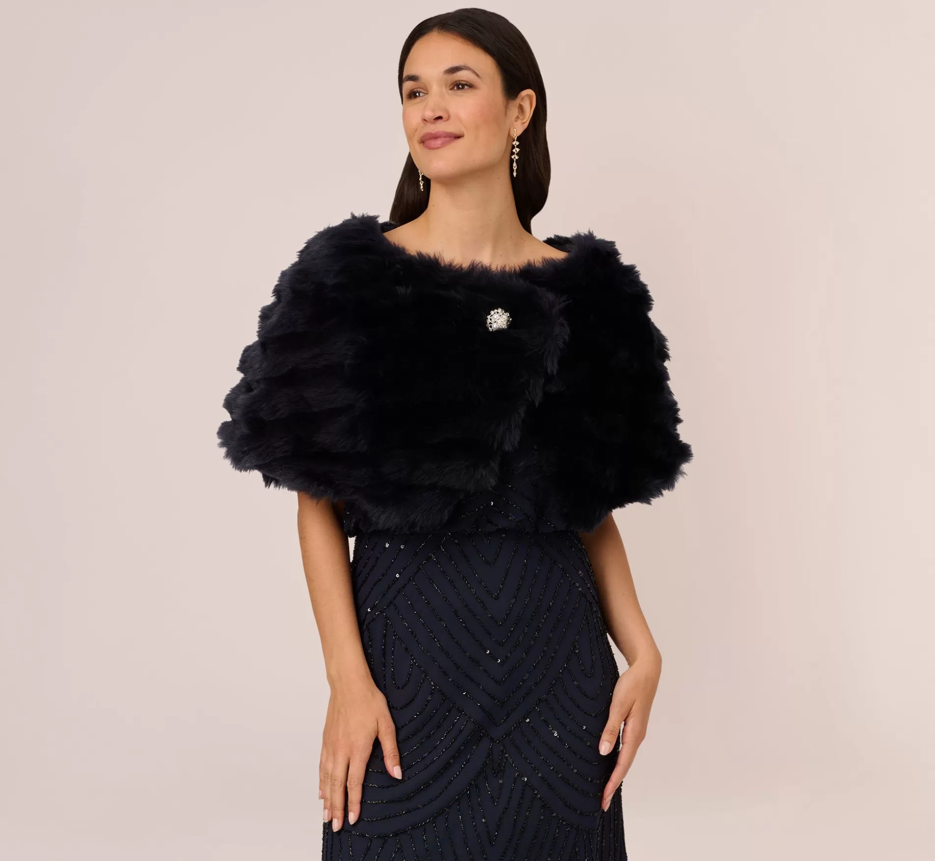 Hot Faux Fur Wrap With Stone Broach In Midnight Separates | Separates