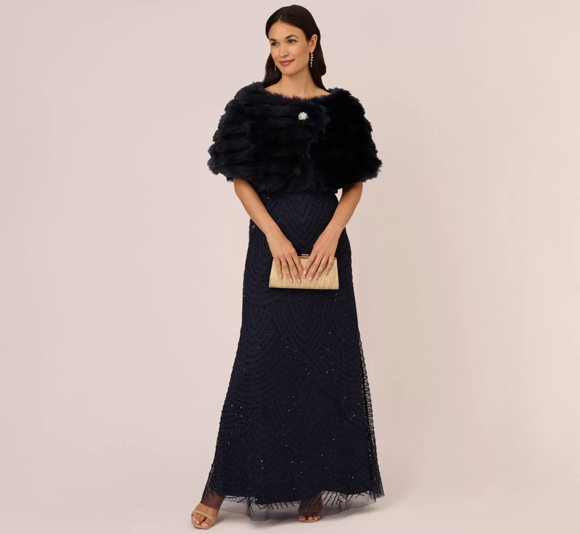 Hot Faux Fur Wrap With Stone Broach In Midnight Separates | Separates