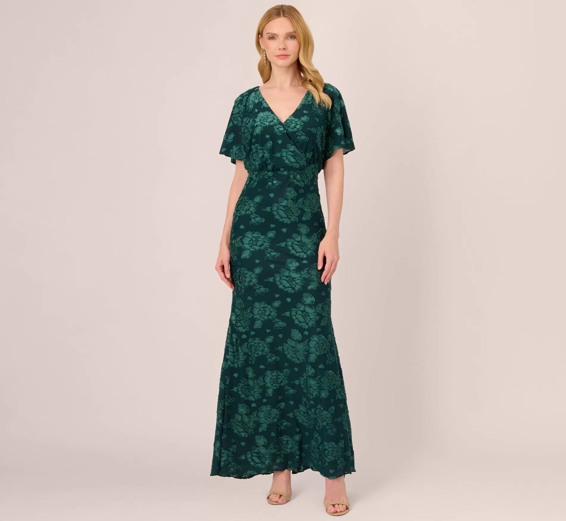 Store Floral Burnout Velvet Long Blouson Gown In Hunter Black Tie | Floral