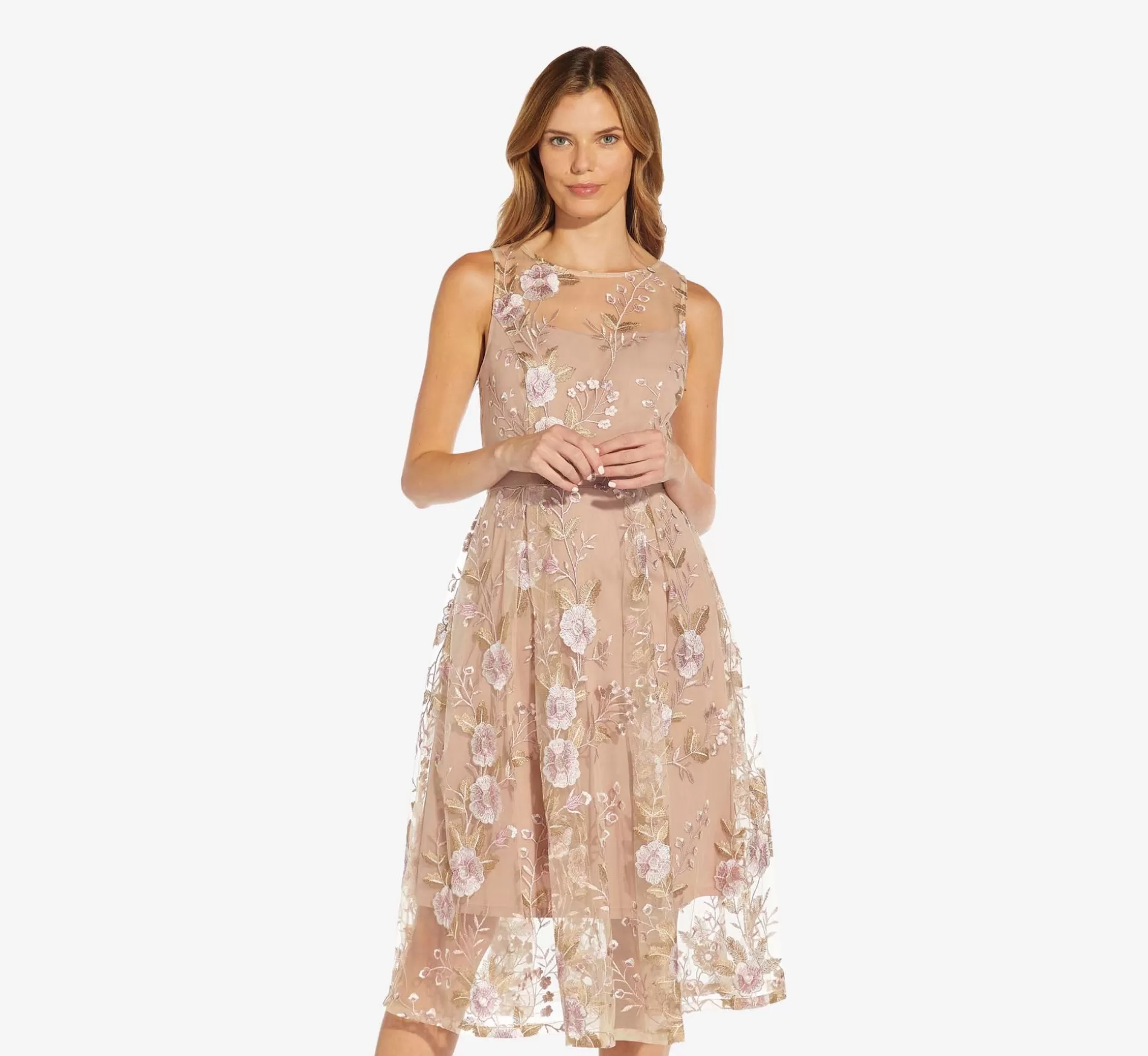 Best Floral Embroidered Flared Dress In Blush Multi Floral | Floral