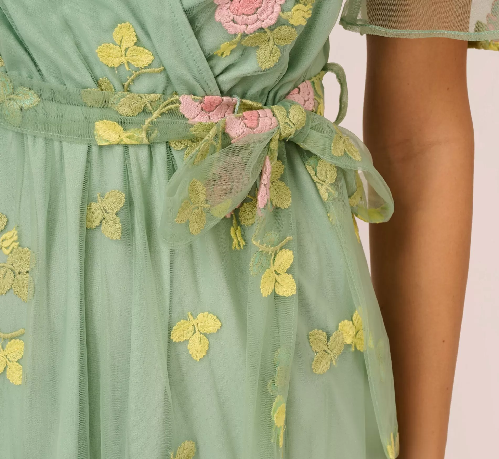 Outlet Floral Embroidered Maxi Dress With Sheer Flutter Sleeves In Sage Multi Best Sellers | Formal