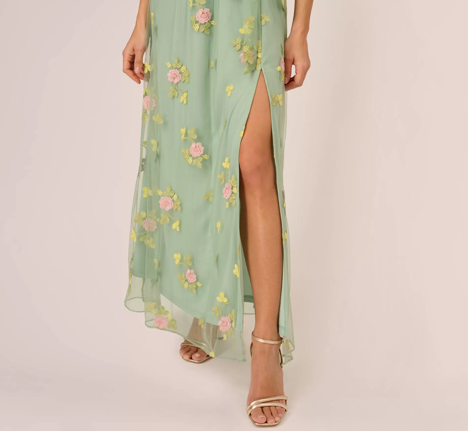 Outlet Floral Embroidered Maxi Dress With Sheer Flutter Sleeves In Sage Multi Best Sellers | Formal