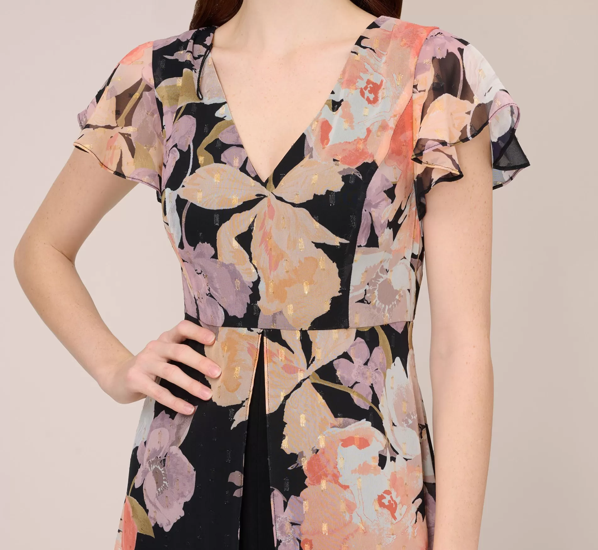 Cheap Floral-Print Chiffon And Jersey Cropped Jumpsuit In Black Multi Dresses with Sleeves | Dresses with Sleeves