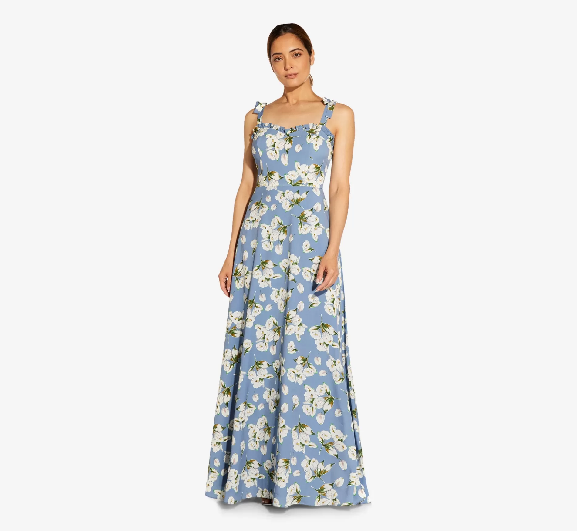 Shop Floral-Printed Crepe Maxi Dress In Blue Multi Long Dresses | Floral Dresses