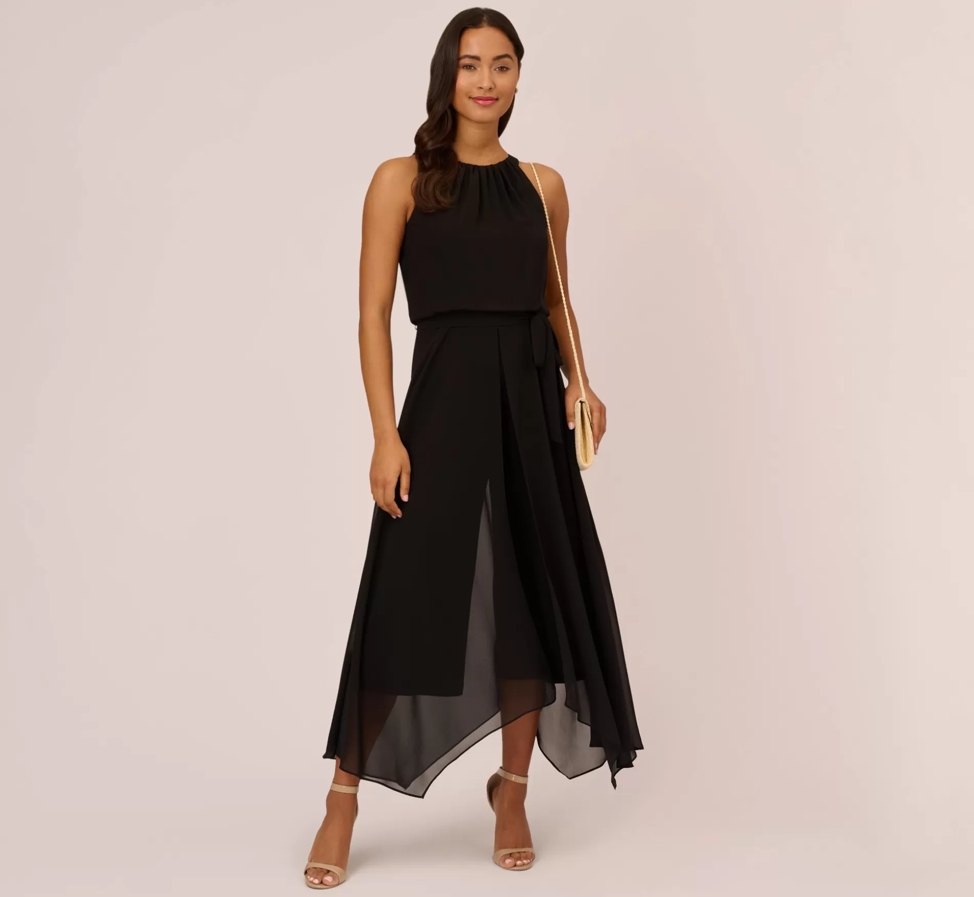 Sale Halter Jumpsuit With Chiffon Overlay Skirt In Black Best Sellers | Jumpsuits