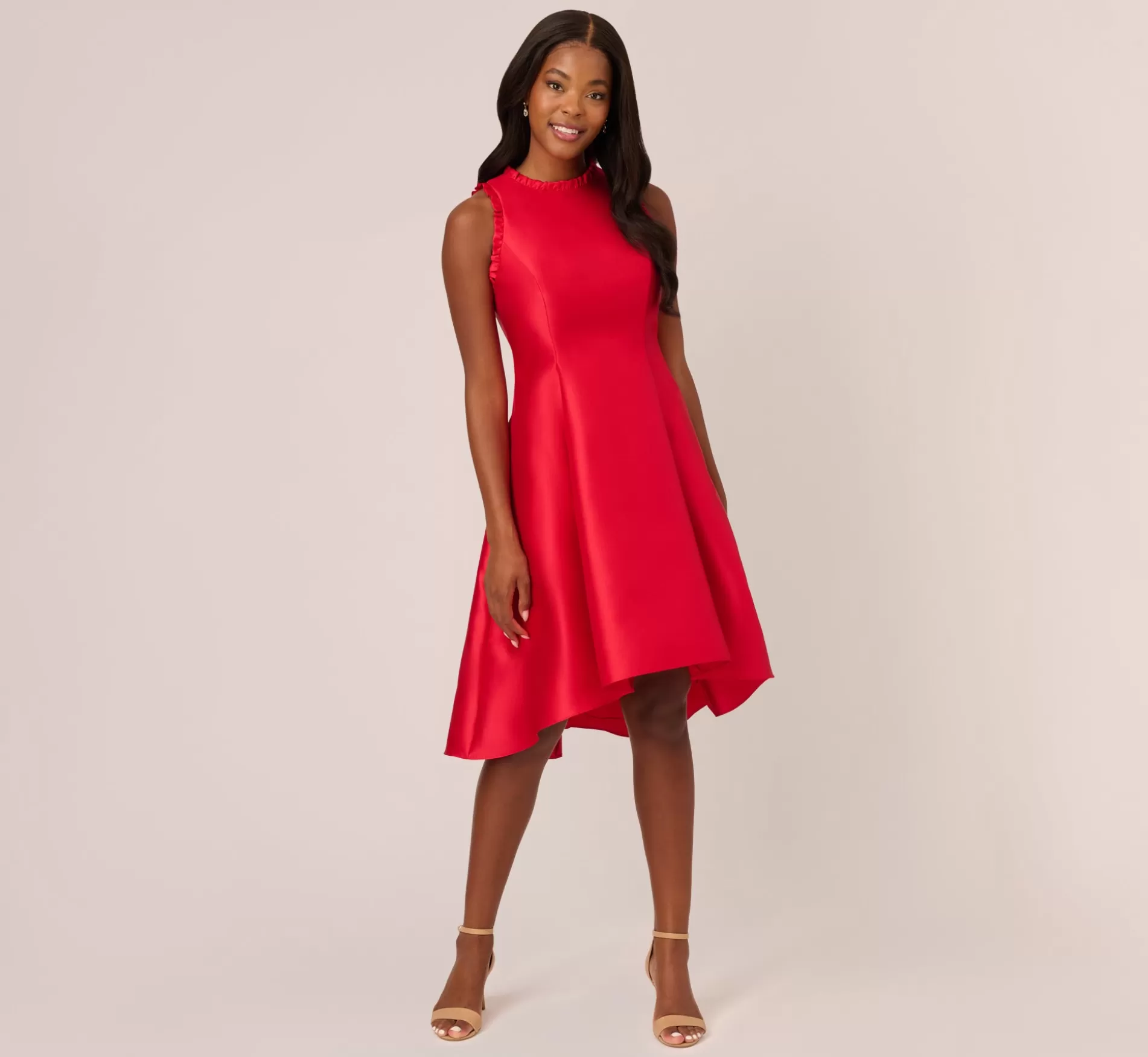 Best Sale Halter Mikado Dress With Ruffle Trim In Red Day Dresses | Day Dresses