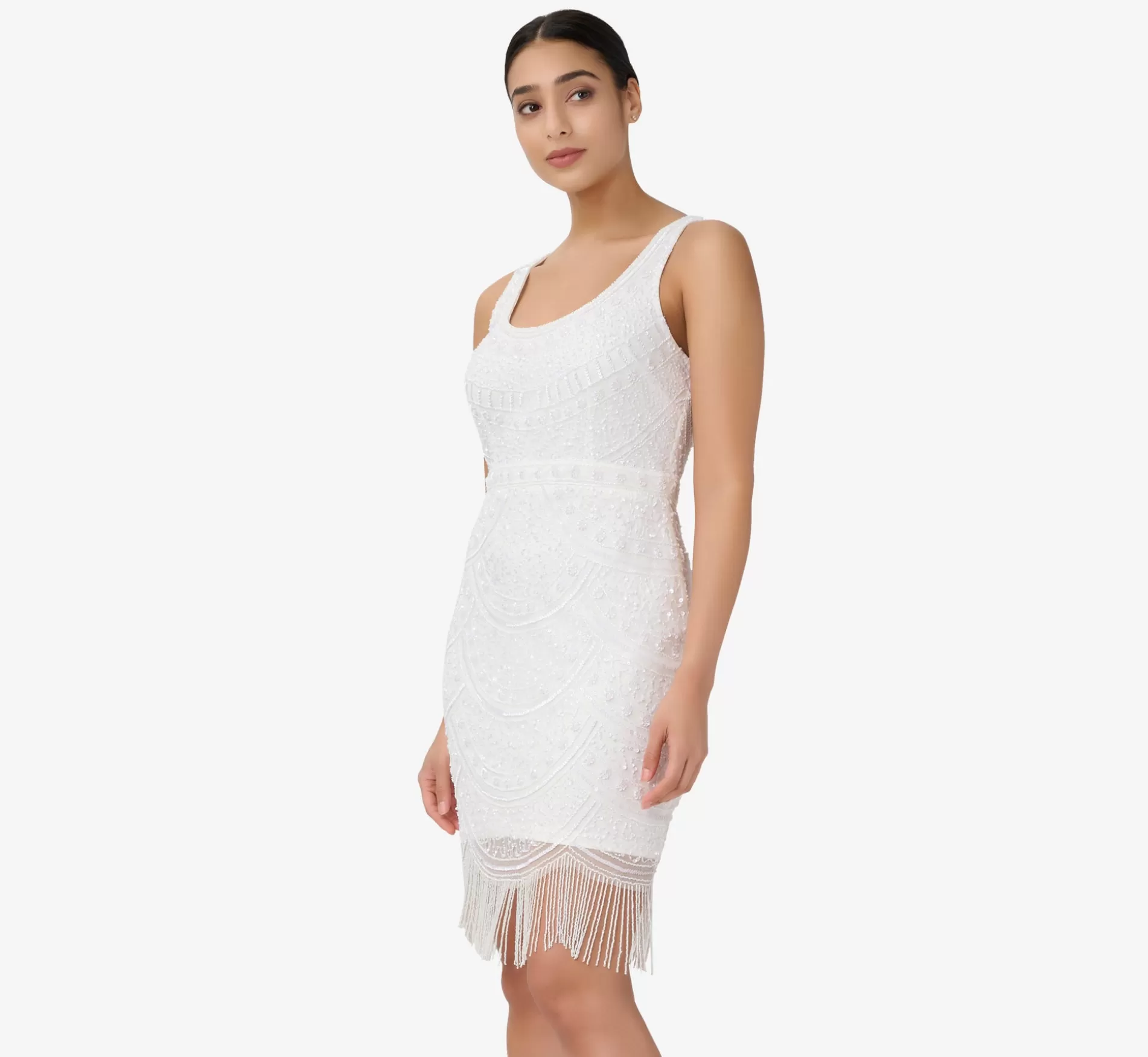 Cheap Hand-Beaded And Fringed Short Sheath Cocktail Dress In Ivory Little White Dresses | Short Wedding Dresses
