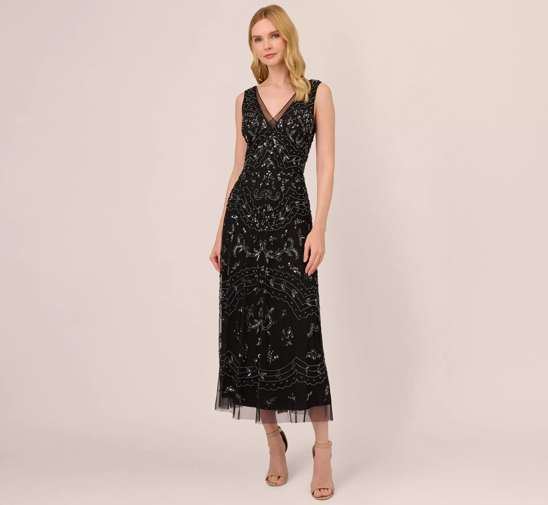 Best Sale Hand-Beaded Ankle-Length Dress In Black Gunmetal Best Sellers | Beaded