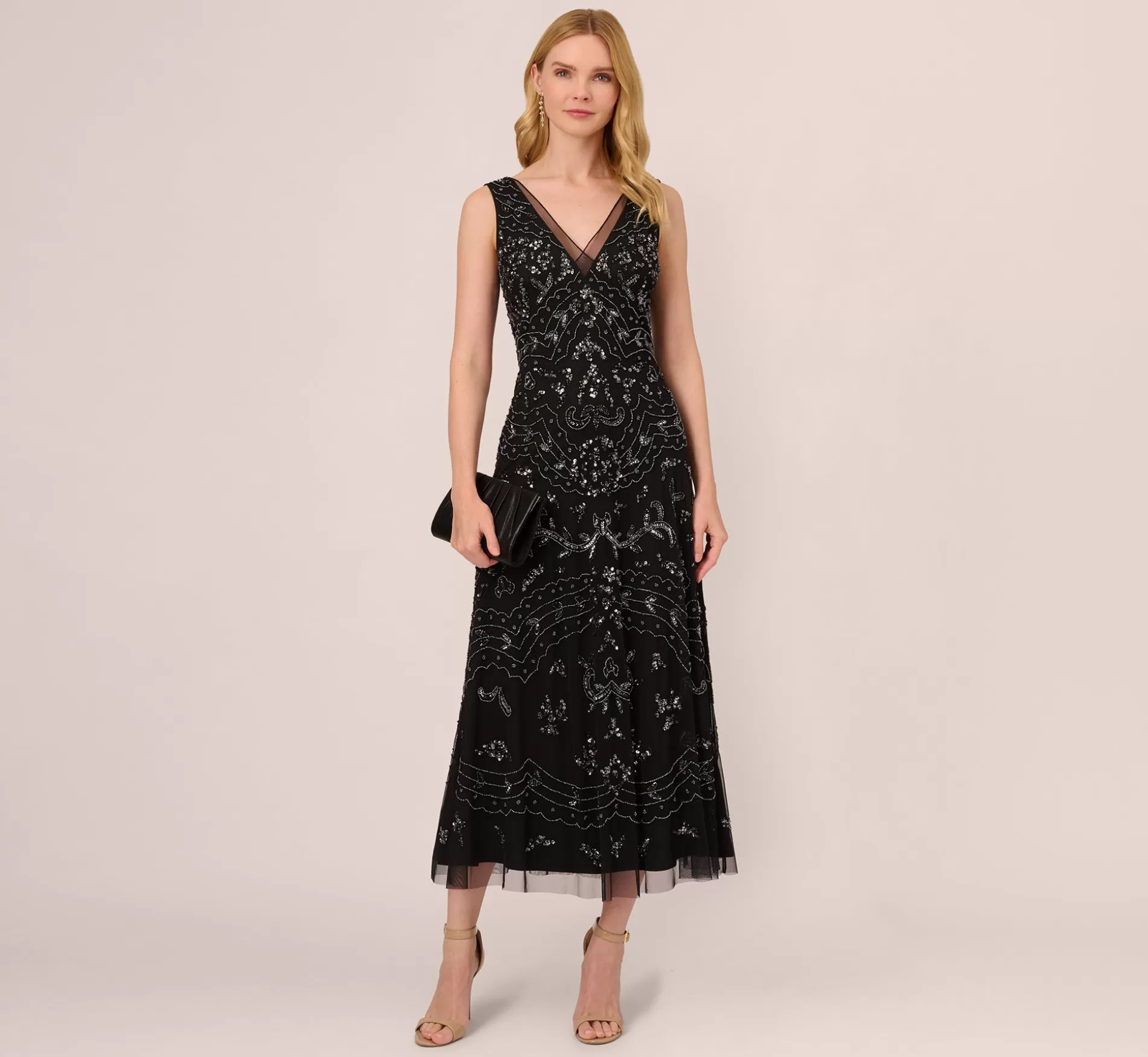 Best Sale Hand-Beaded Ankle-Length Dress In Black Gunmetal Best Sellers | Beaded