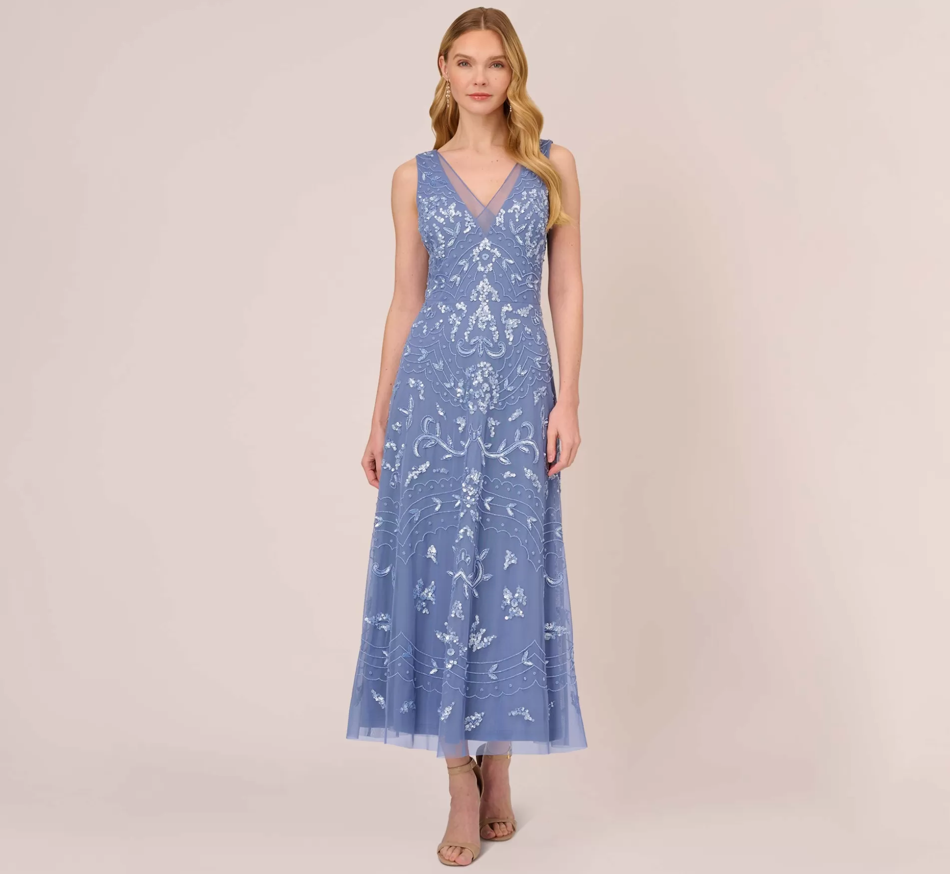 Hot Hand-Beaded Ankle-Length Dress In French Blue Long Dresses | Best Sellers