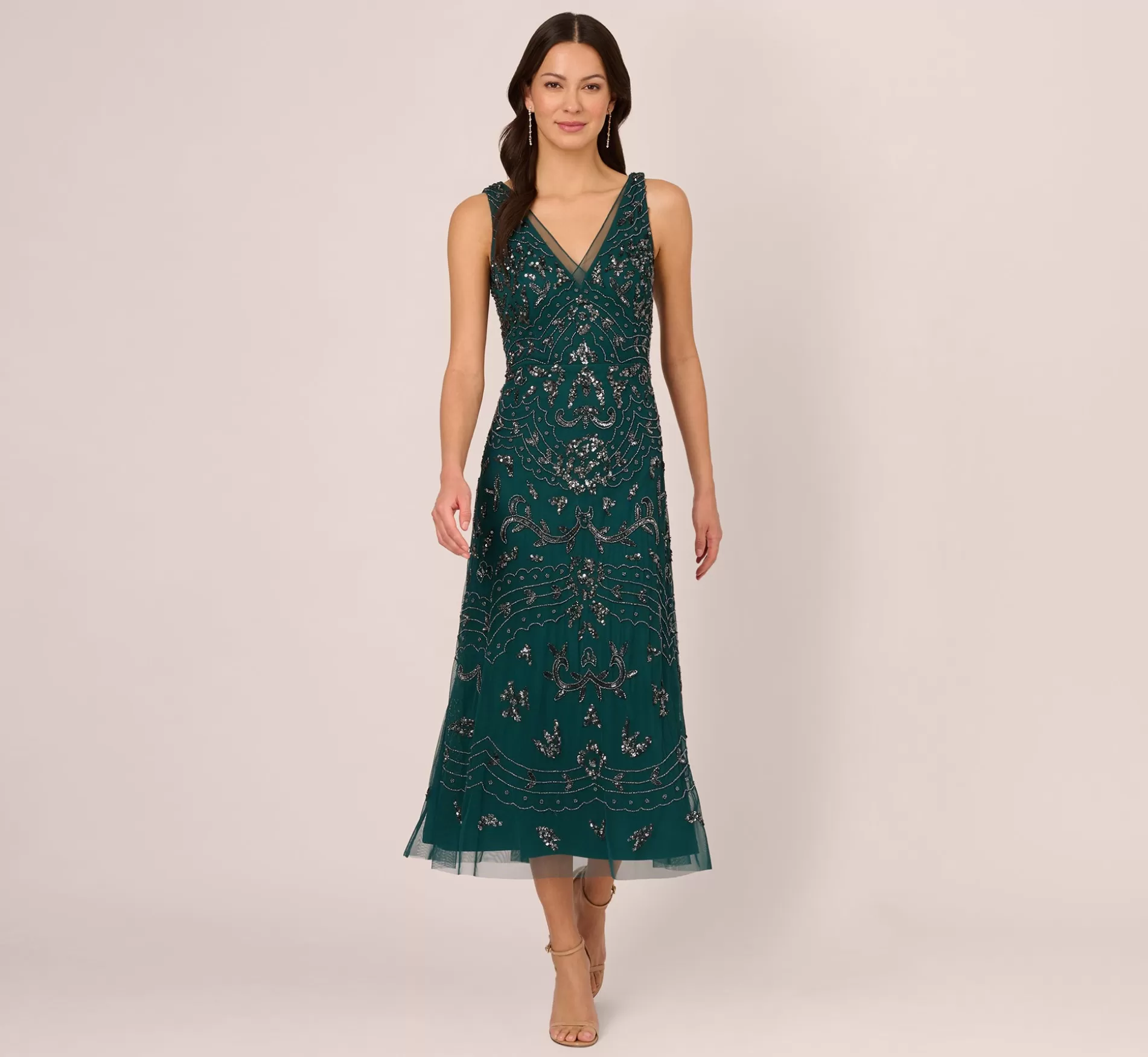 Shop Hand-Beaded Ankle-Length Dress In Gem Green Beaded | Black Tie