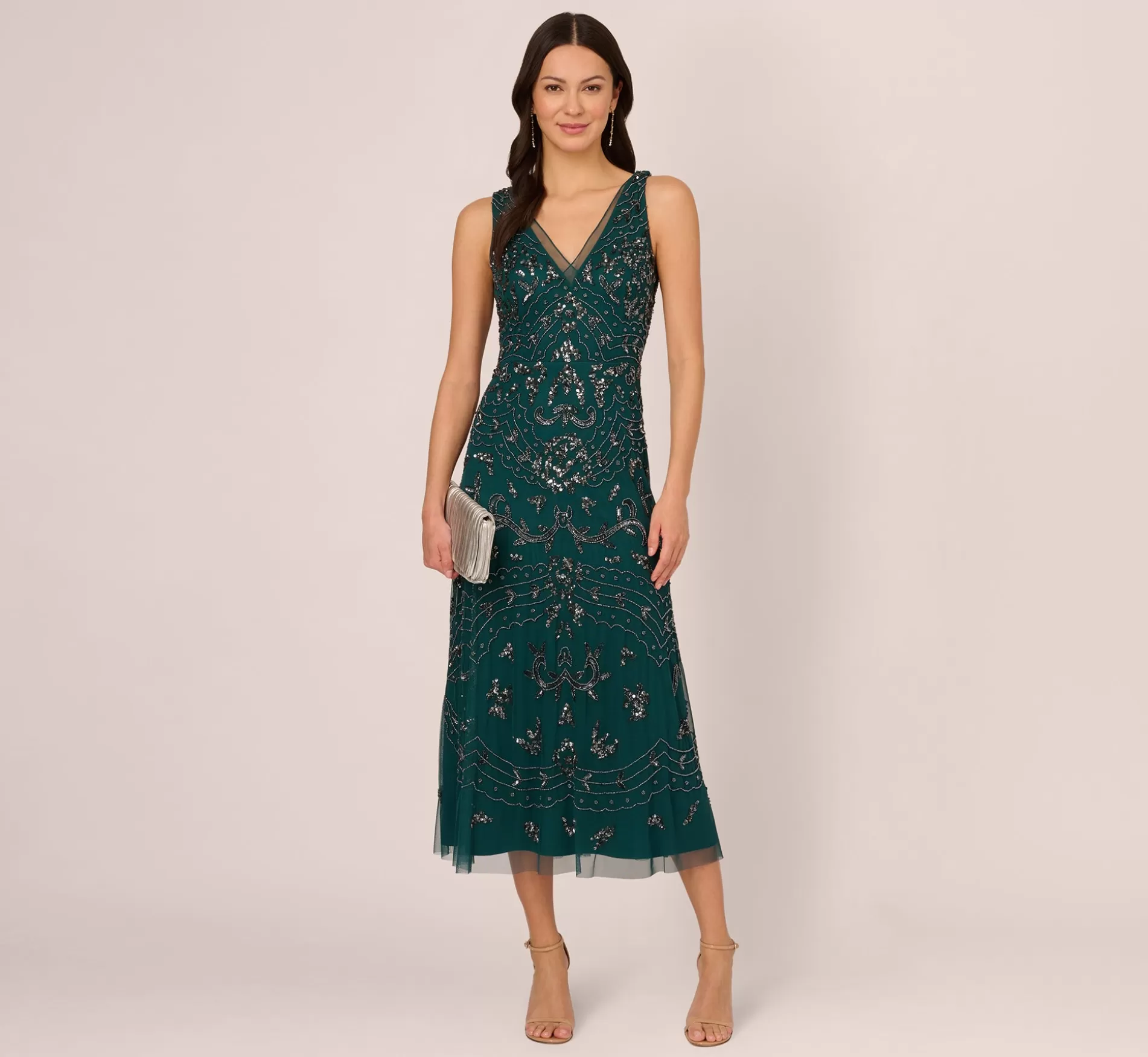 Shop Hand-Beaded Ankle-Length Dress In Gem Green Beaded | Black Tie