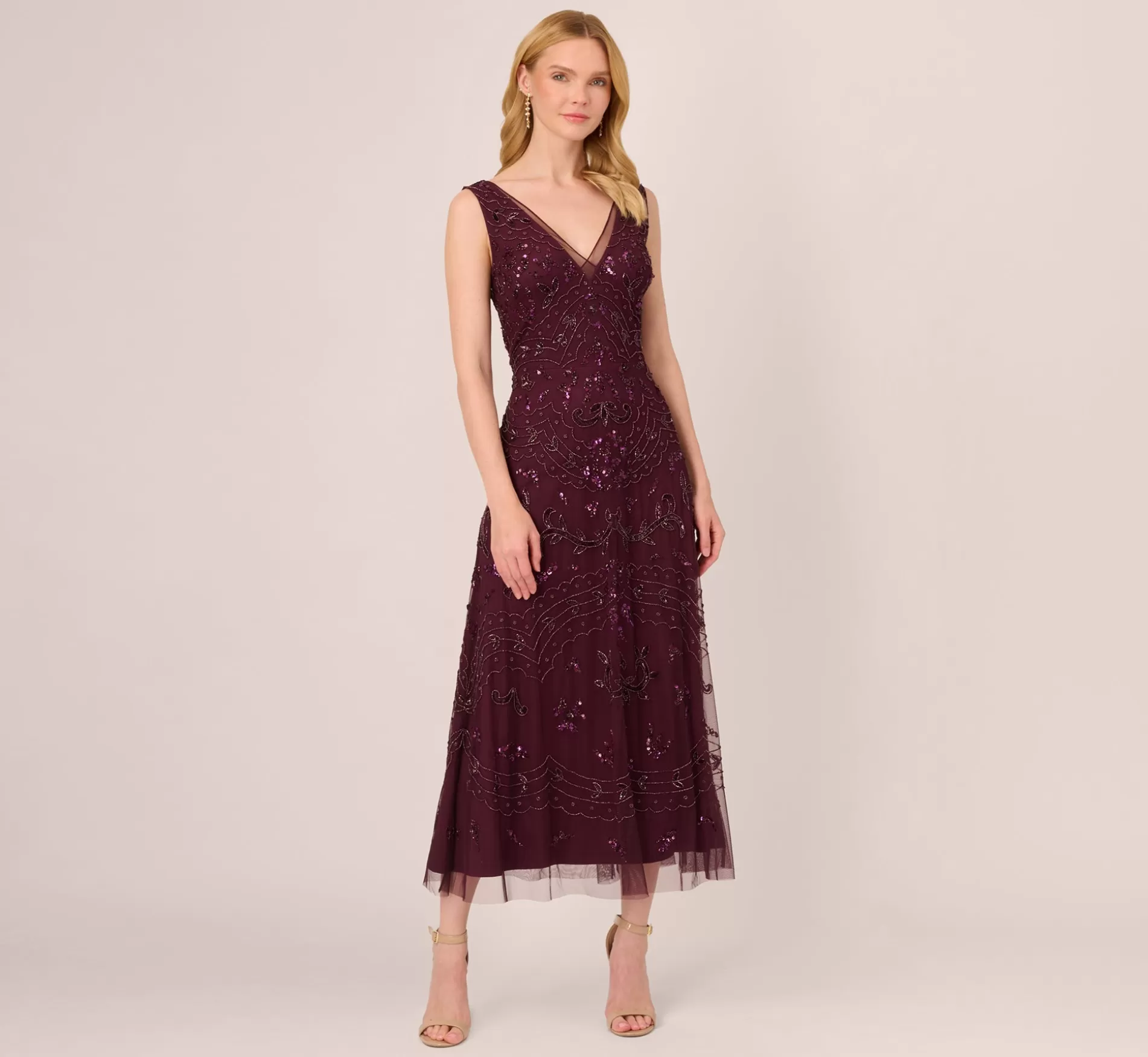 Hot Hand-Beaded Ankle-Length Dress In Night Plum Best Sellers | Beaded