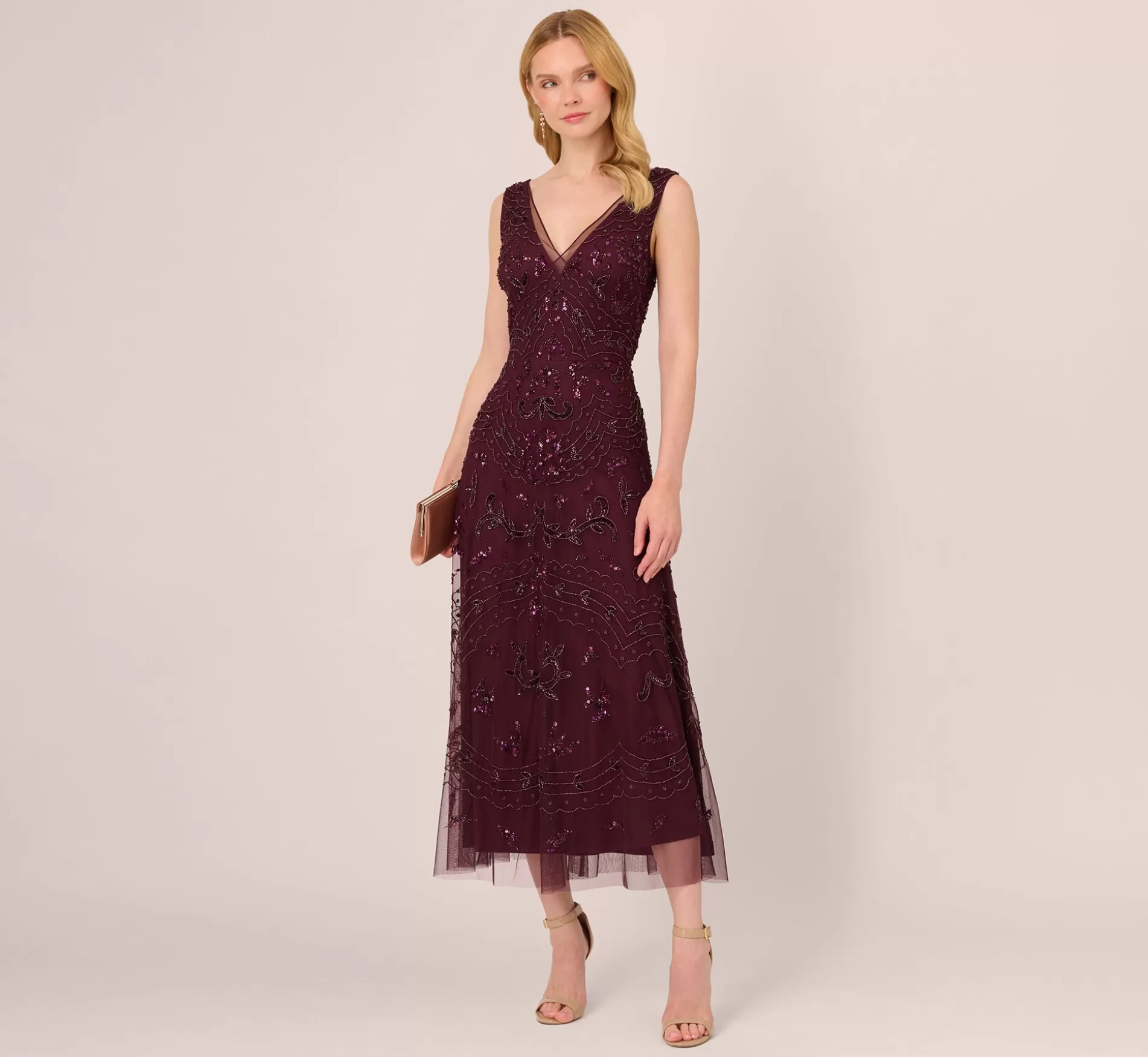 Hot Hand-Beaded Ankle-Length Dress In Night Plum Best Sellers | Beaded