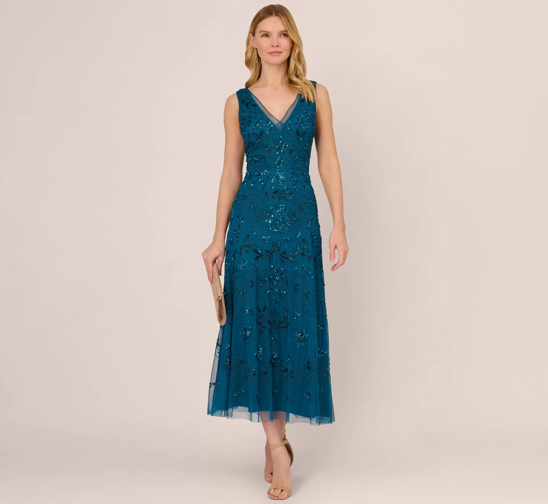 Best Sale Hand-Beaded Ankle-Length Dress In Teal Sapphire Best Sellers | Beaded