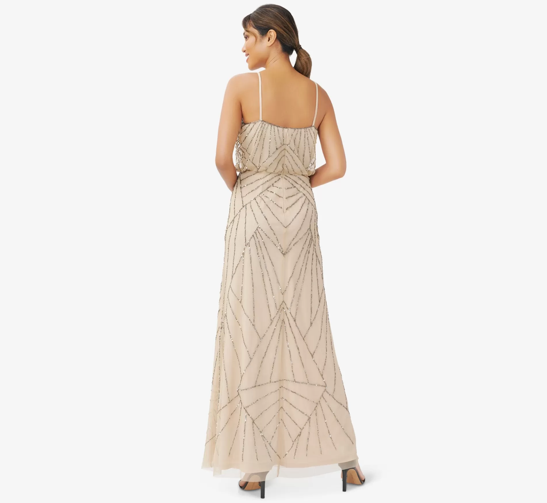 Best Hand-Beaded Blouson Long Sleeveless Gown In Nude Long Dresses | Beaded