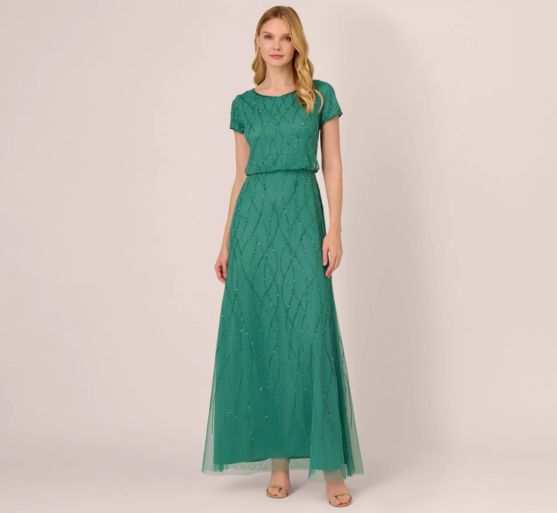 Cheap Hand-Beaded Long Dress In Jungle Green Beaded | Formal