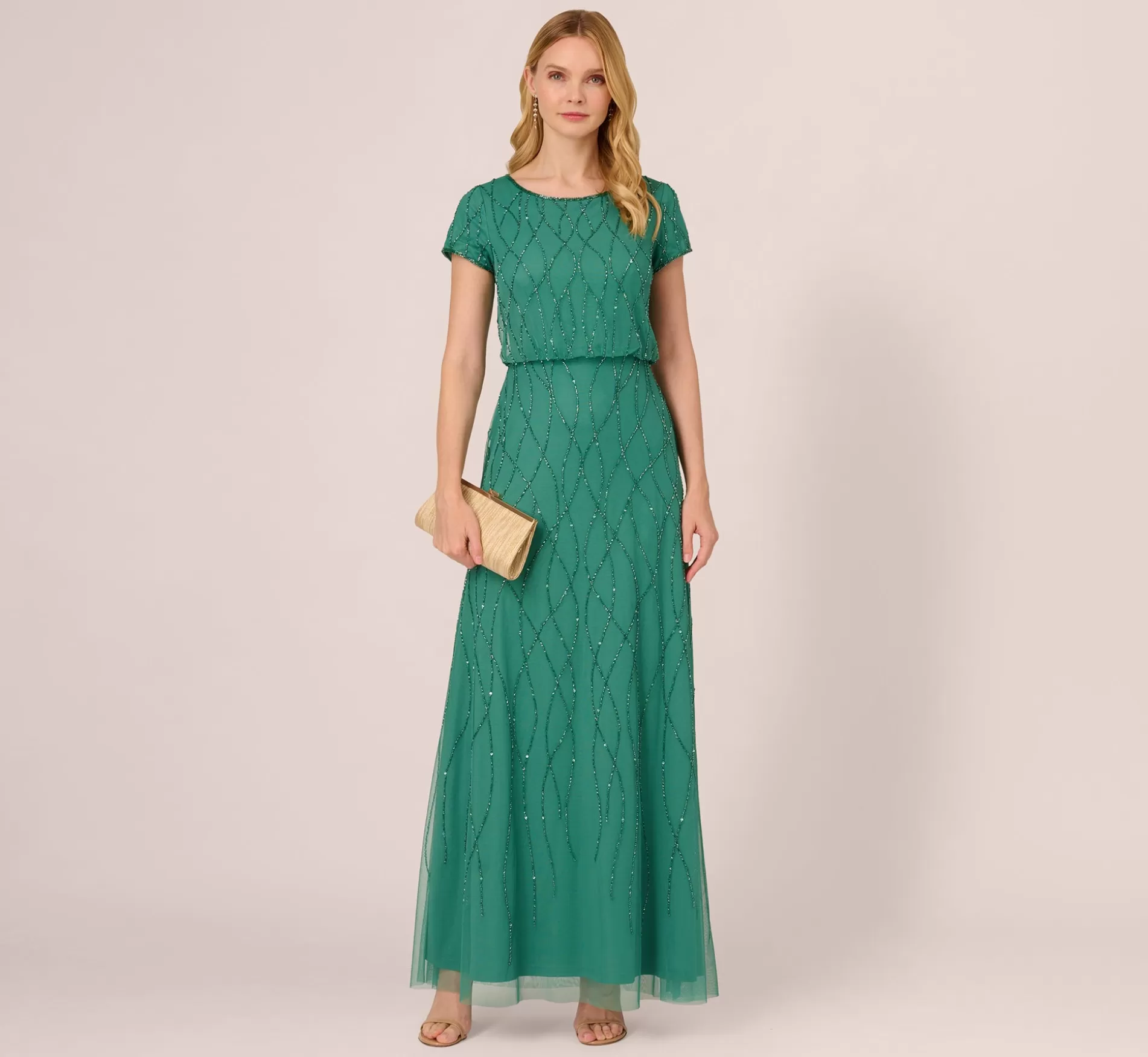 Cheap Hand-Beaded Long Dress In Jungle Green Beaded | Formal